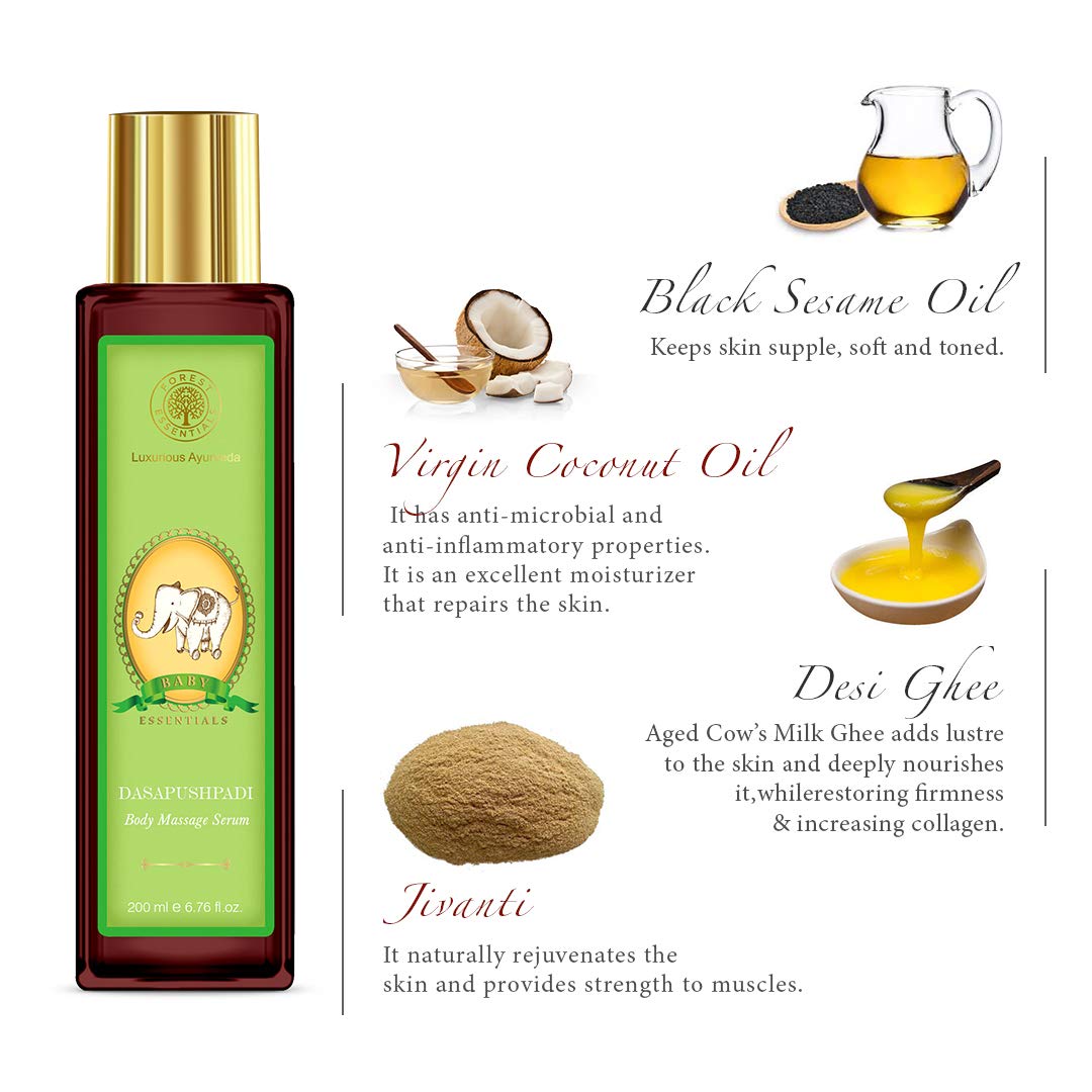 Forest Essentials Dasapushpadi - Baby Hair and Body Wash, 200ml + Baby Body Massage Serum (Combo), 200ml – view 7