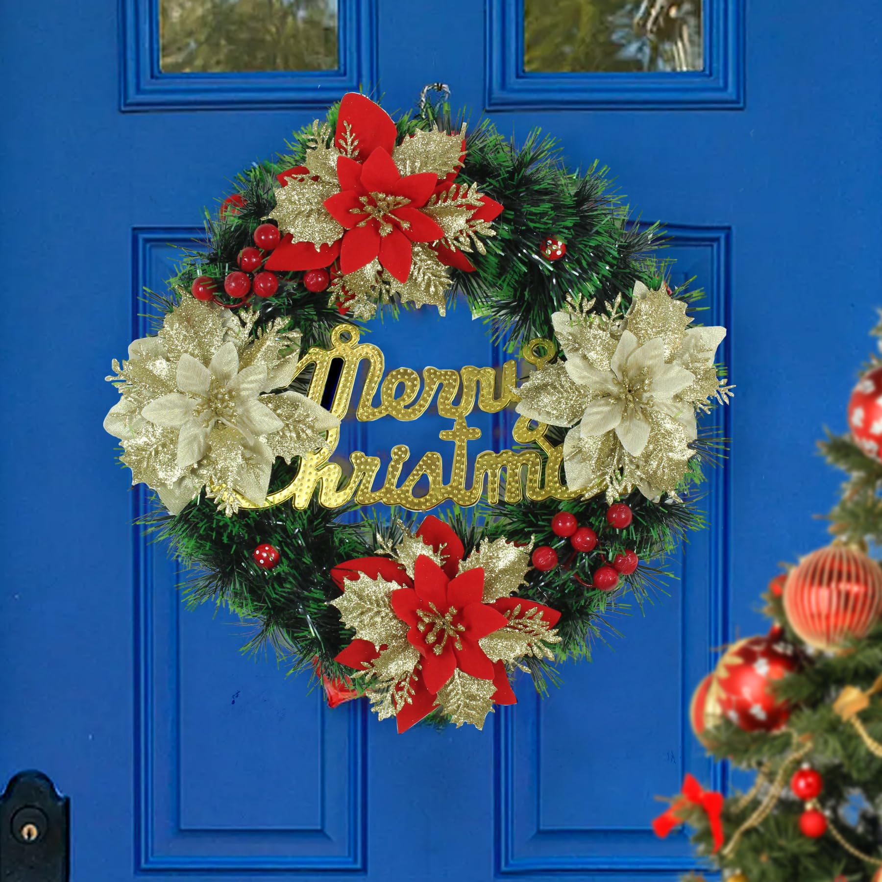 TIED RIBBONS Artificial Christmas Wreath (Large, 33 cm) for Church Decoration Table Tree Wall Door Hanging Decorative Ornaments Xmas Garlands - Christmas Decorations Items for Home – view 4