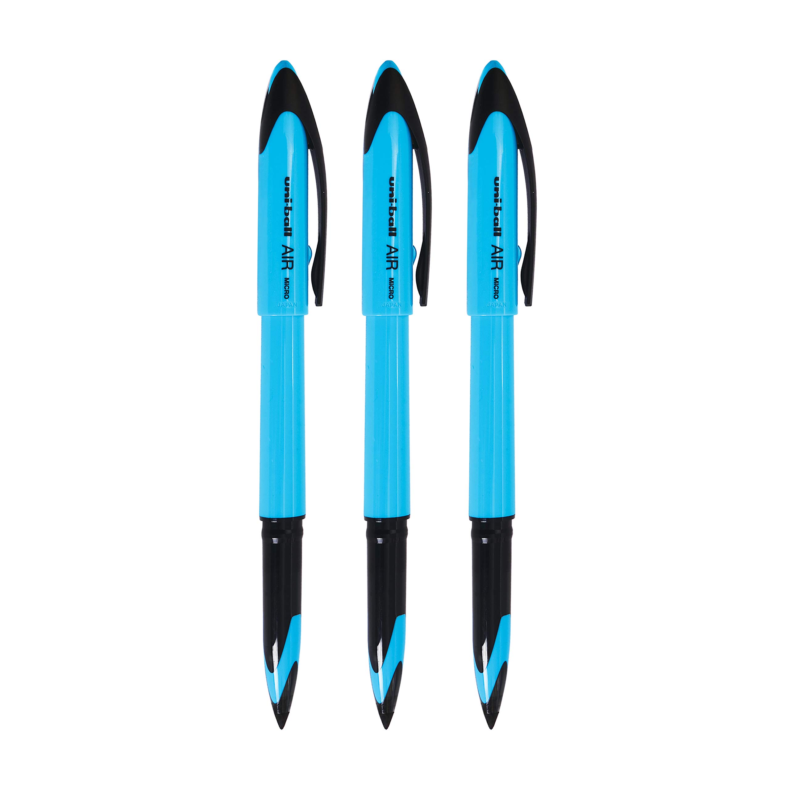 Pack of three uni-ball Air blue ink roller ball pens