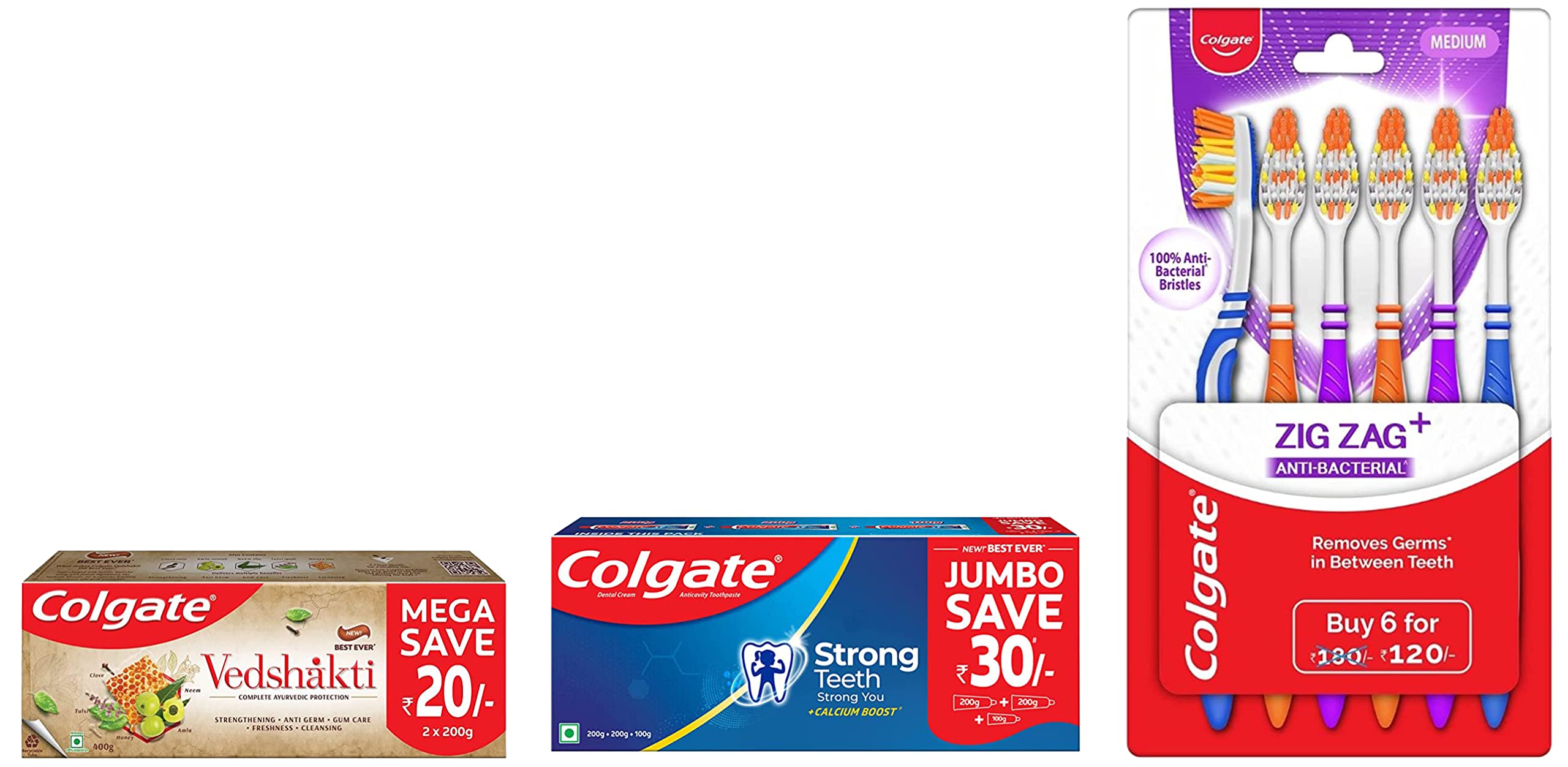 Strong Teeth and Vedshakti toothpaste pack with manual toothbrush