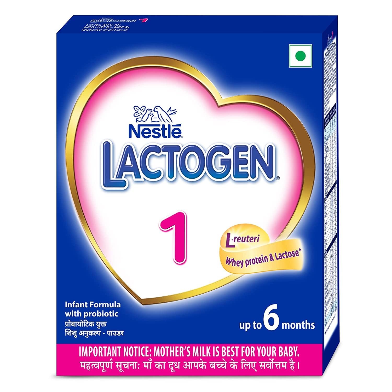 Lactogen Nestle 1 Infant Formula Powder - Upto 6 Months, Stage 1, 400G Bag-In-Box Pack