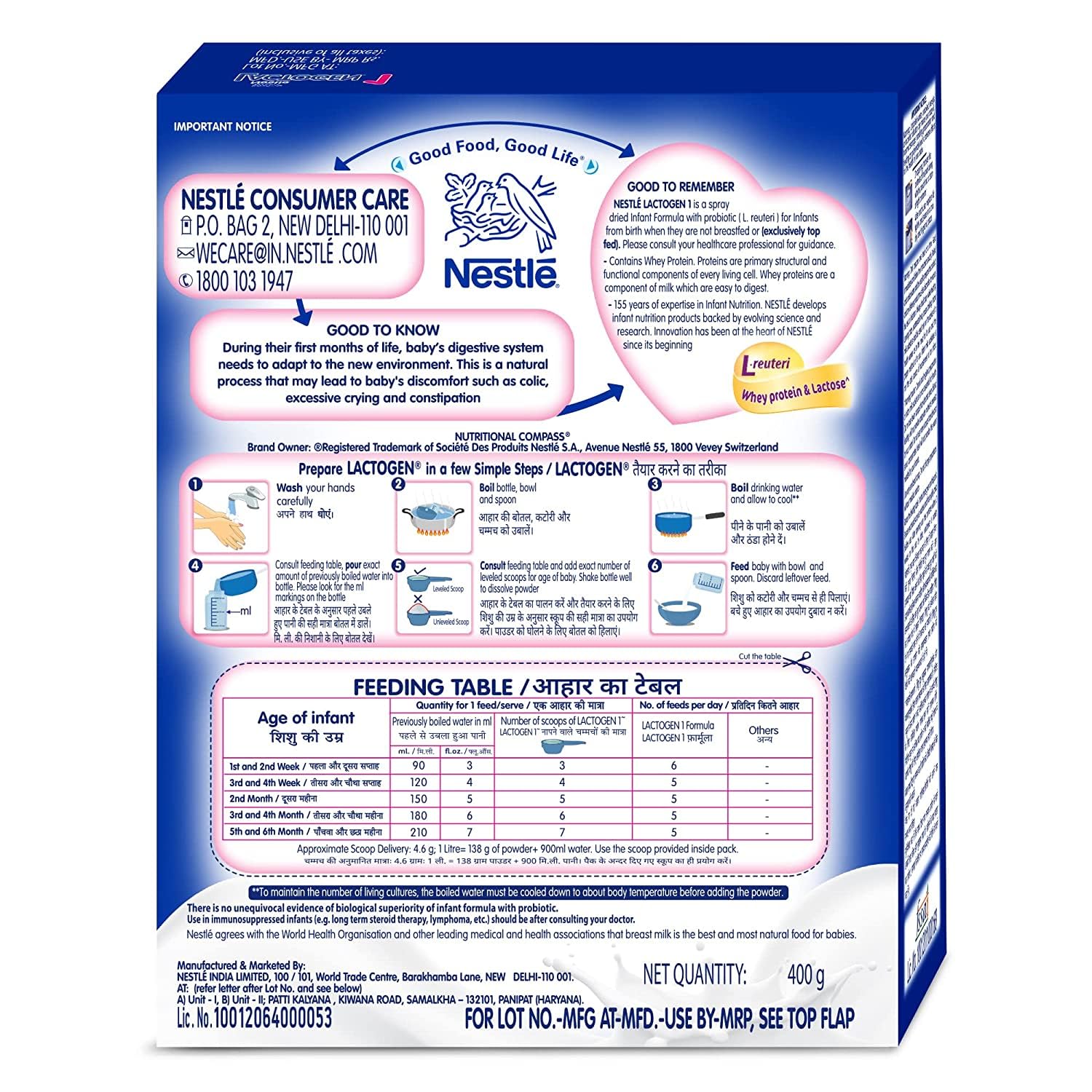 Lactogen Nestle 1 Infant Formula Powder - Upto 6 Months, Stage 1, 400G Bag-In-Box Pack – view 2