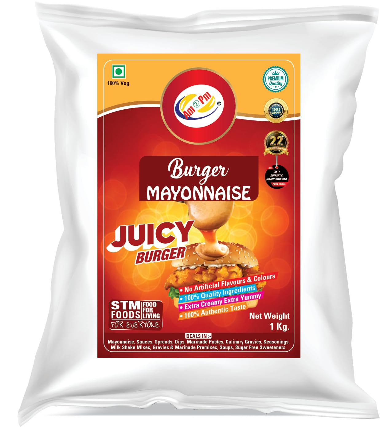Front pack of Am 2 Pm burger mayonnaise creamy tomato pouch
