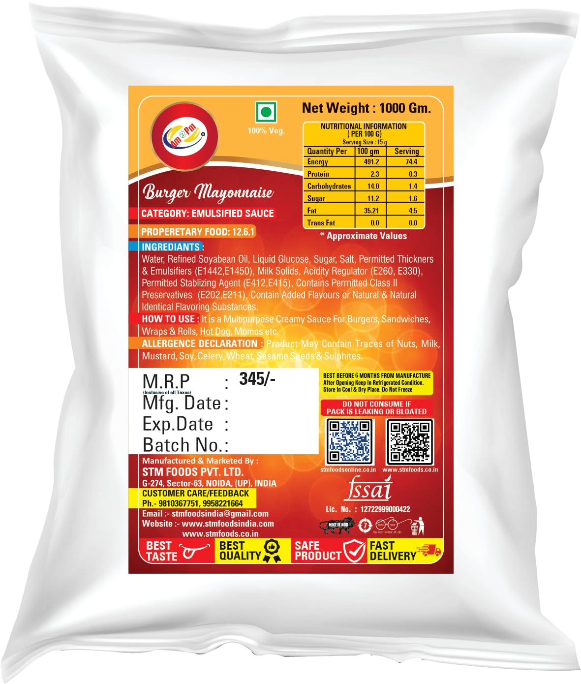 Am 2 Pm - Burger Mayonnaise Spread Multipurpose Creamy Sauce For Burgers, Sandwiches Salad Dressing,Veg Non Veg Fried Snack Wraps & Rolls Hot Dog Momos - 1Kg – view 2