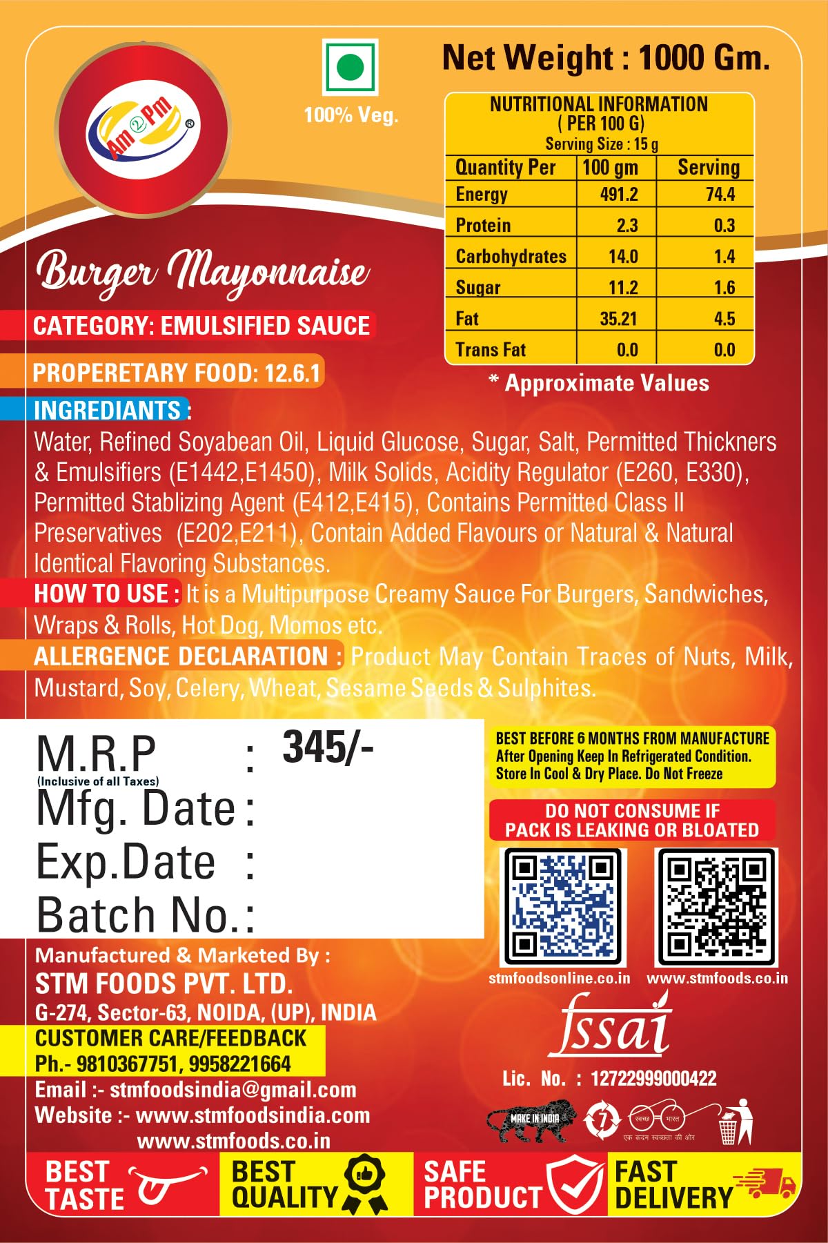 Am 2 Pm - Burger Mayonnaise Spread Multipurpose Creamy Sauce For Burgers, Sandwiches Salad Dressing,Veg Non Veg Fried Snack Wraps & Rolls Hot Dog Momos - 1Kg – view 3