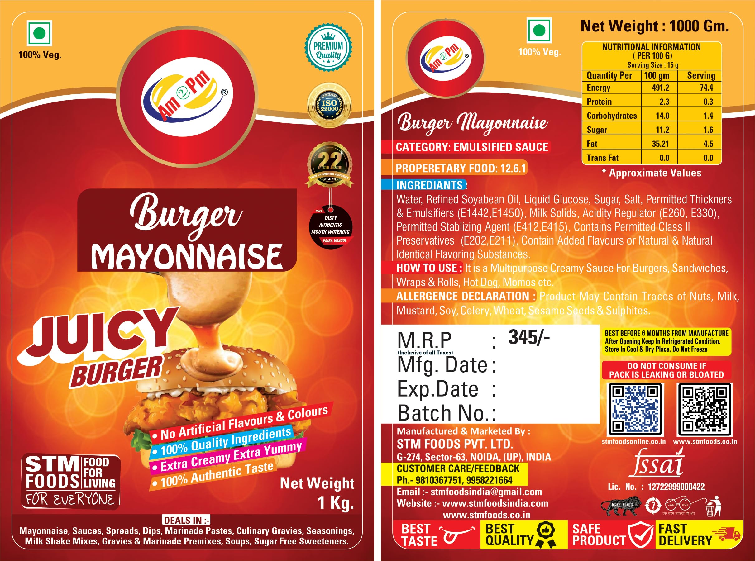 Am 2 Pm - Burger Mayonnaise Spread Multipurpose Creamy Sauce For Burgers, Sandwiches Salad Dressing,Veg Non Veg Fried Snack Wraps & Rolls Hot Dog Momos - 1Kg – view 5