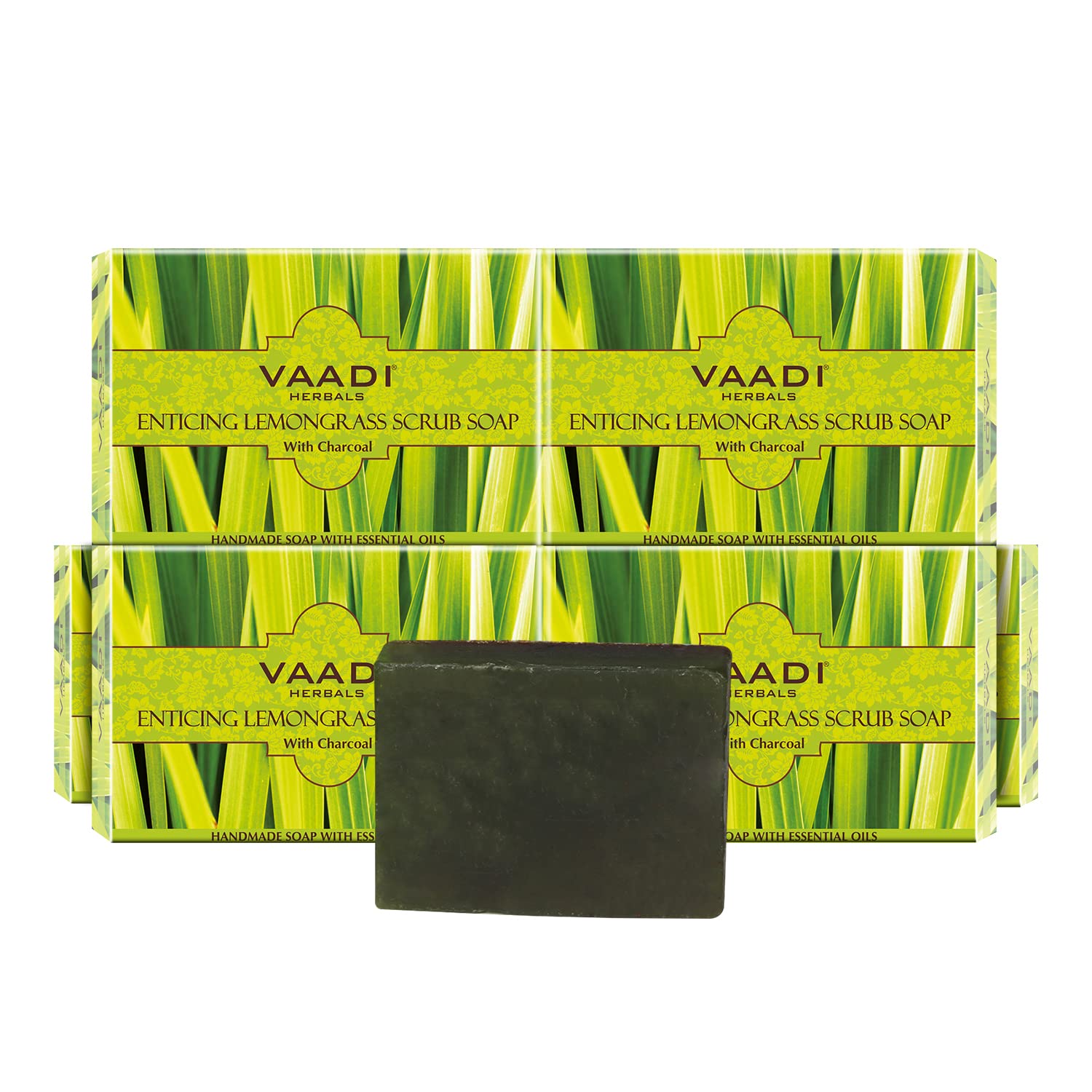 Six-bar lemongrass scrub soap pack from Vaadi Herbals