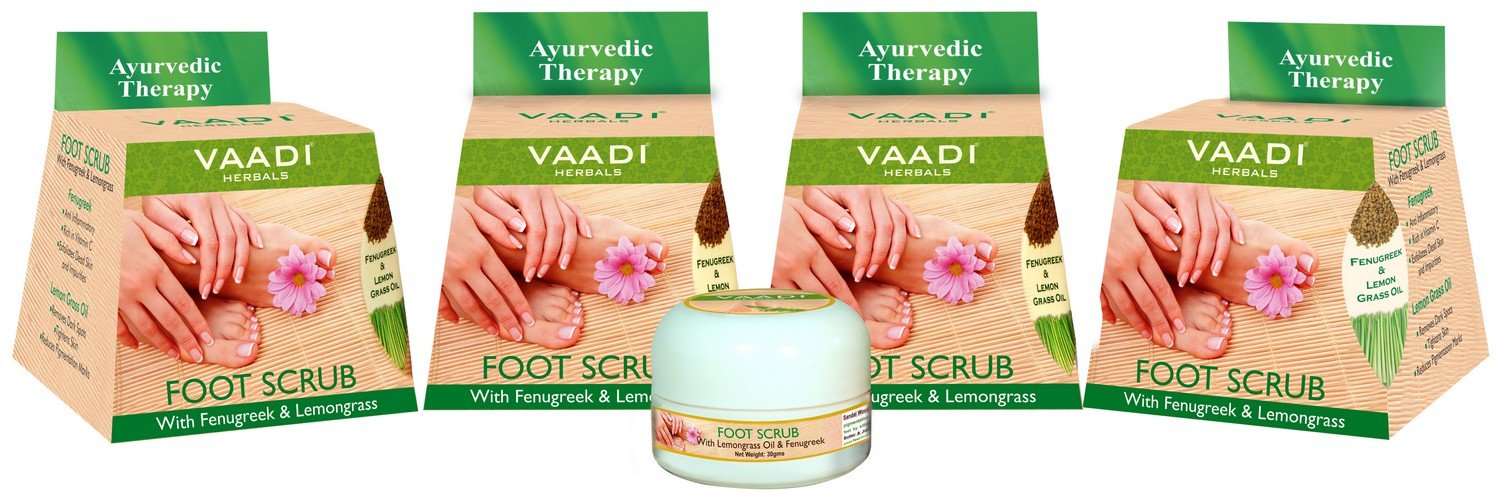 Vaadi Herbals Value Foot Scrub with Fenugreek and Lemongrass Oil, 30gmsx4