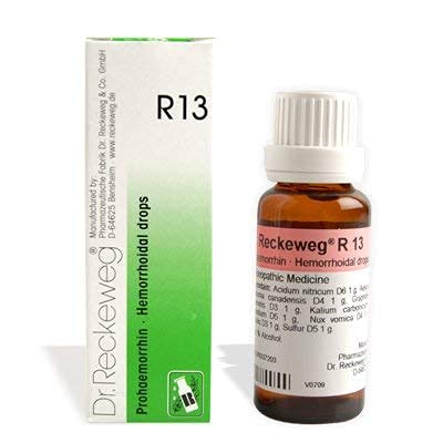 Front view of Dr Reckeweg R 13 Hemorrhoidal bottle