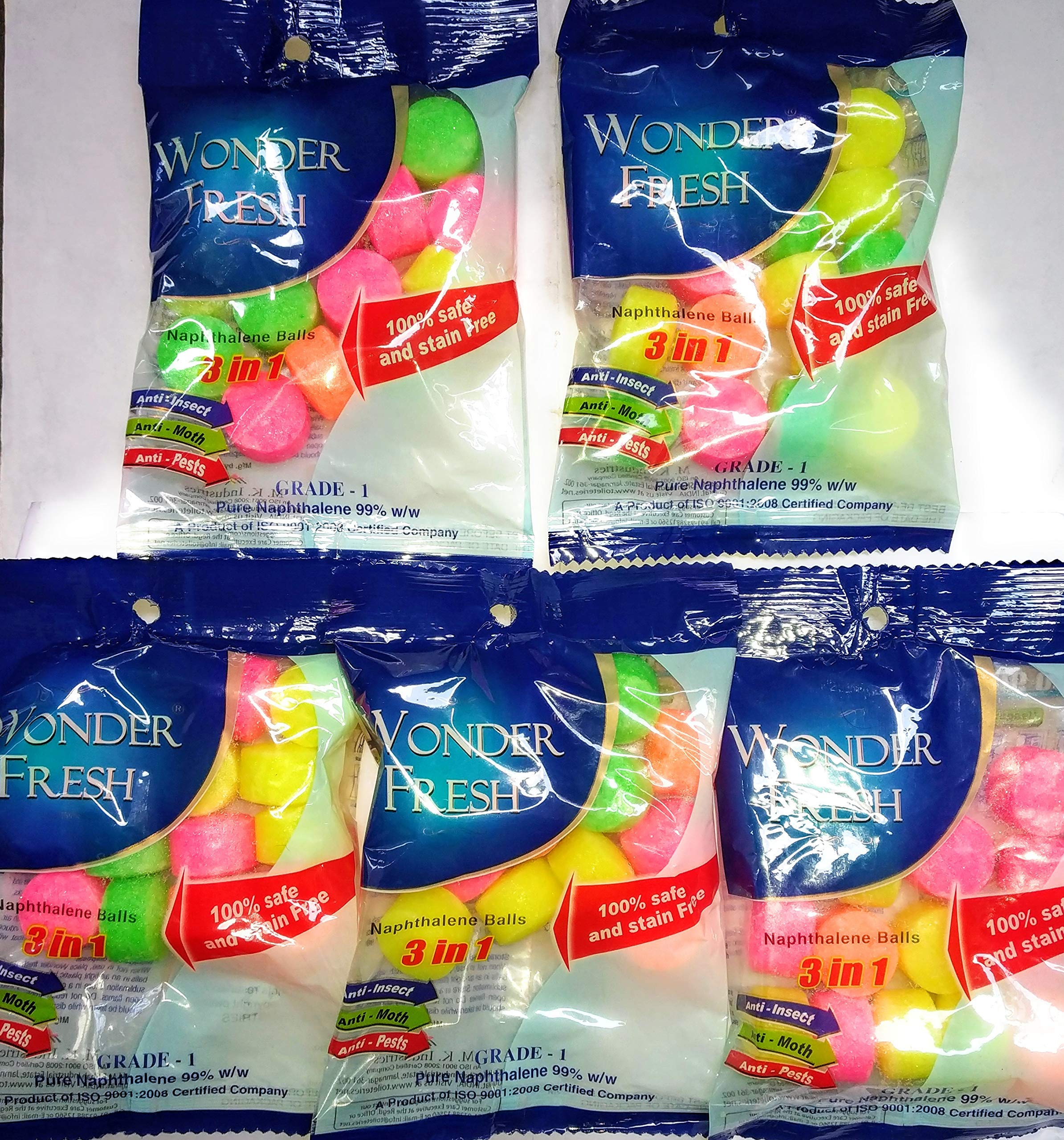 Wonder Fresh Colour Naphthalene Ball 100gms (Pack of 5 Packets)