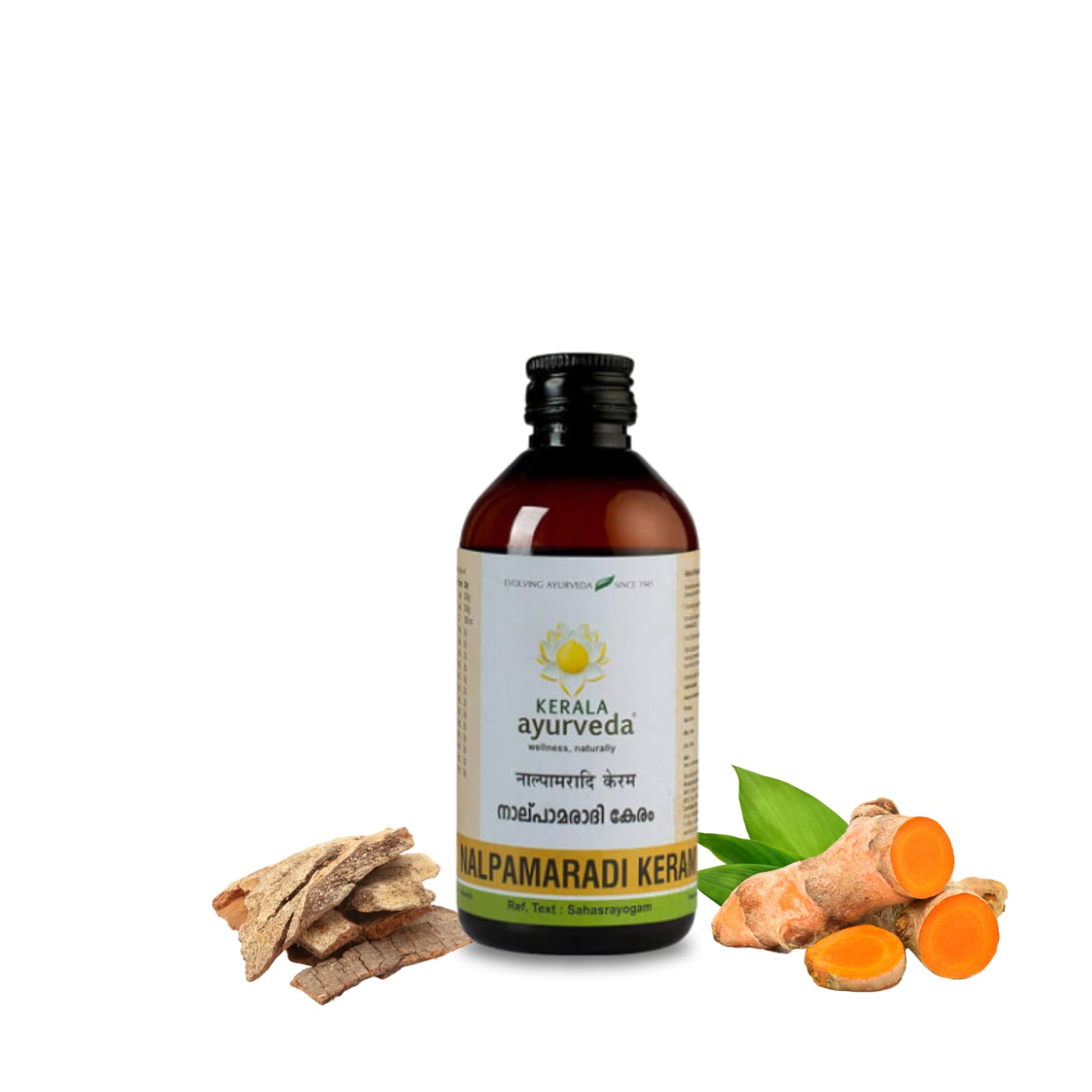 Bottle of Nalpamaradi Keram Ayurvedic brightening oil for face and body