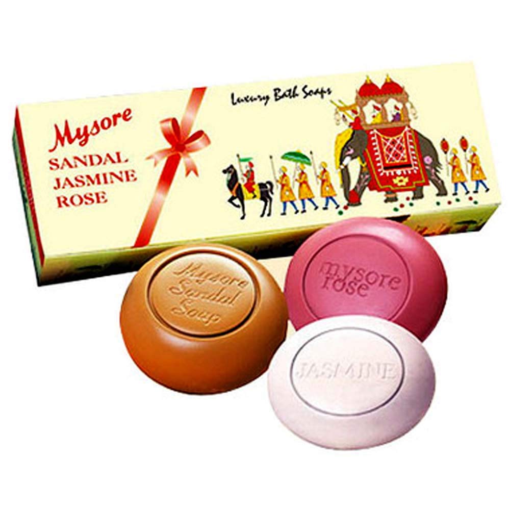Mysore Sandal floral bathing soap box with three soap bars