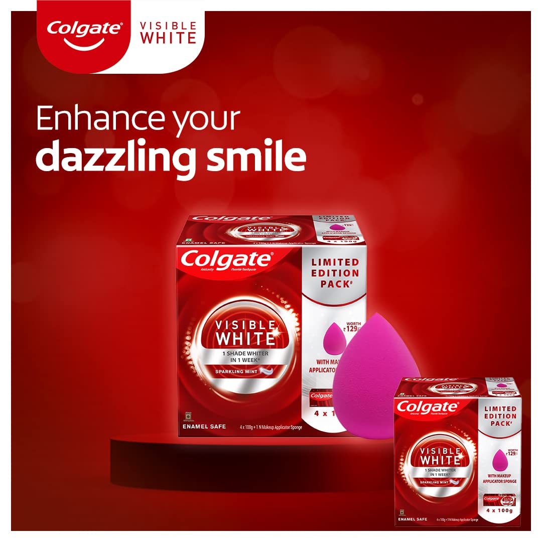 Colgate Visible White Toothpaste(oral care) with Makeup Applicator Sponge - 400gm (4x100g) – view 4