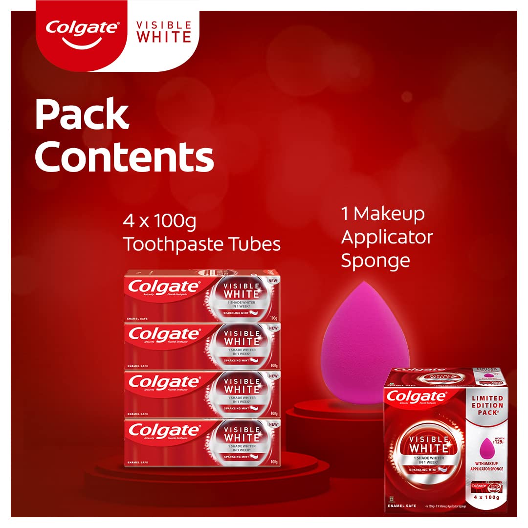 Colgate Visible White Toothpaste(oral care) with Makeup Applicator Sponge - 400gm (4x100g) – view 5