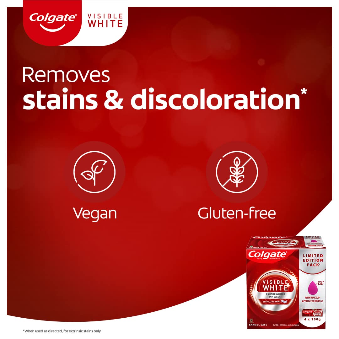 Colgate Visible White Toothpaste(oral care) with Makeup Applicator Sponge - 400gm (4x100g) – view 6