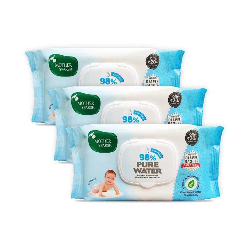 Mother Sparsh baby wipes pack of 3 with flip-top lid