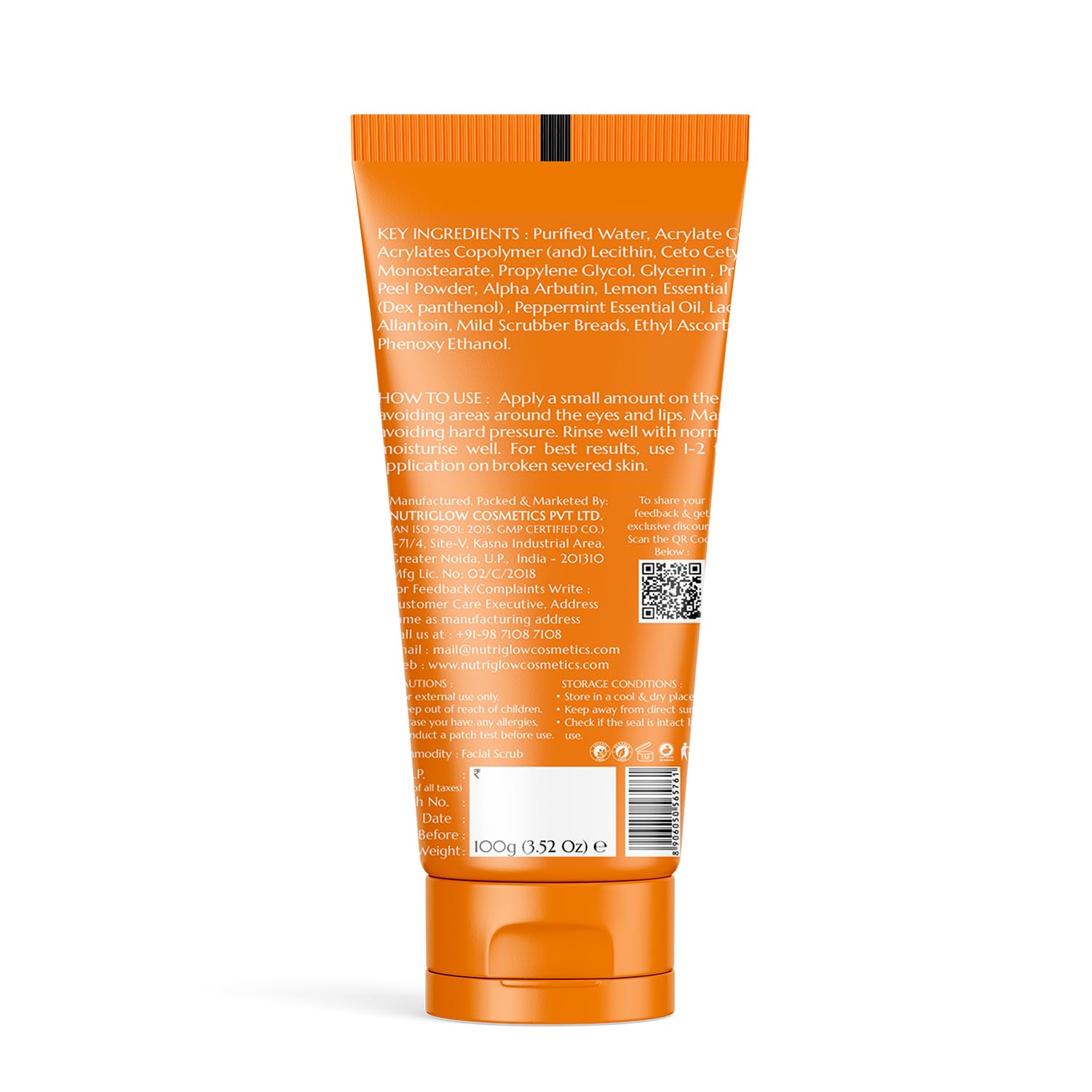 Nutriglow Advanced Organics Vitamin C Lightening Scrub for Exfoliation, Acne Control with Orange Peel Scrub (100 g) – view 2