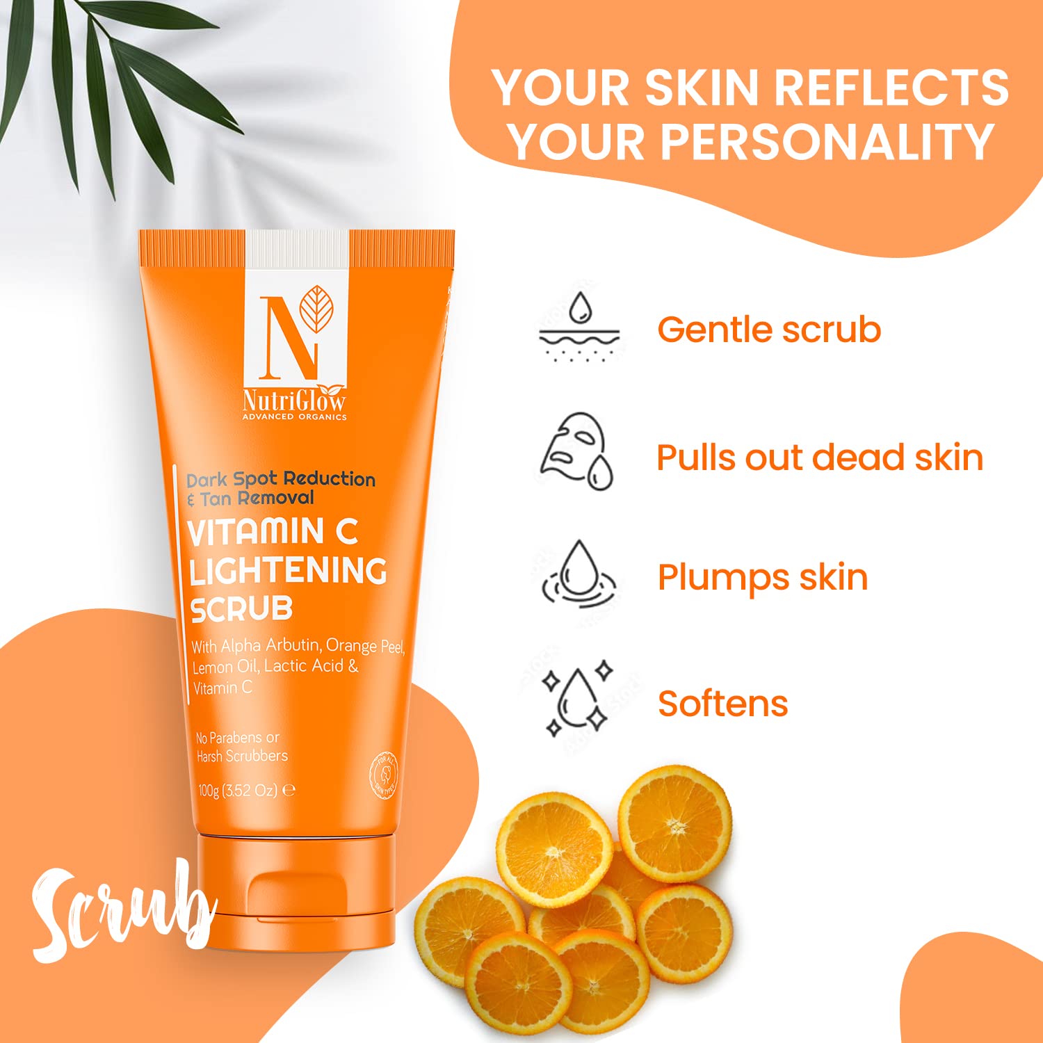 Nutriglow Advanced Organics Vitamin C Lightening Scrub for Exfoliation, Acne Control with Orange Peel Scrub (100 g) – view 3