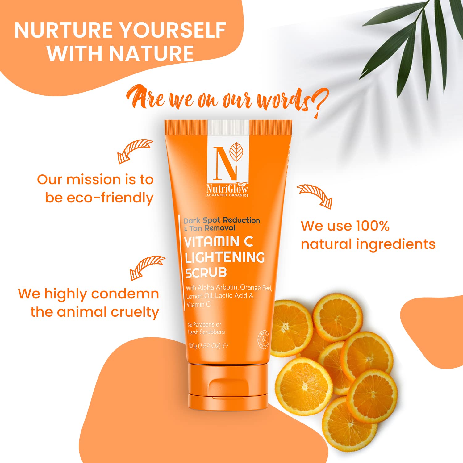 Nutriglow Advanced Organics Vitamin C Lightening Scrub for Exfoliation, Acne Control with Orange Peel Scrub (100 g) – view 4