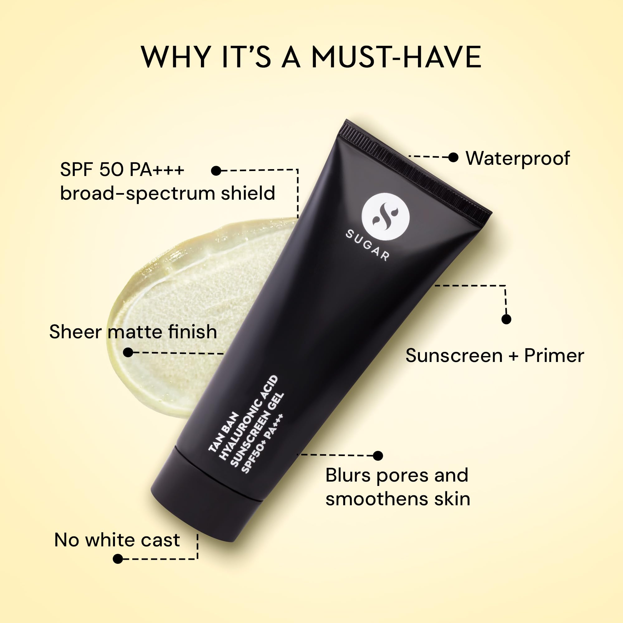 SUGAR Cosmetics Tan Ban Hyaluronic Acid Sunscreen SPF50+ PA+++ Gel – view 2