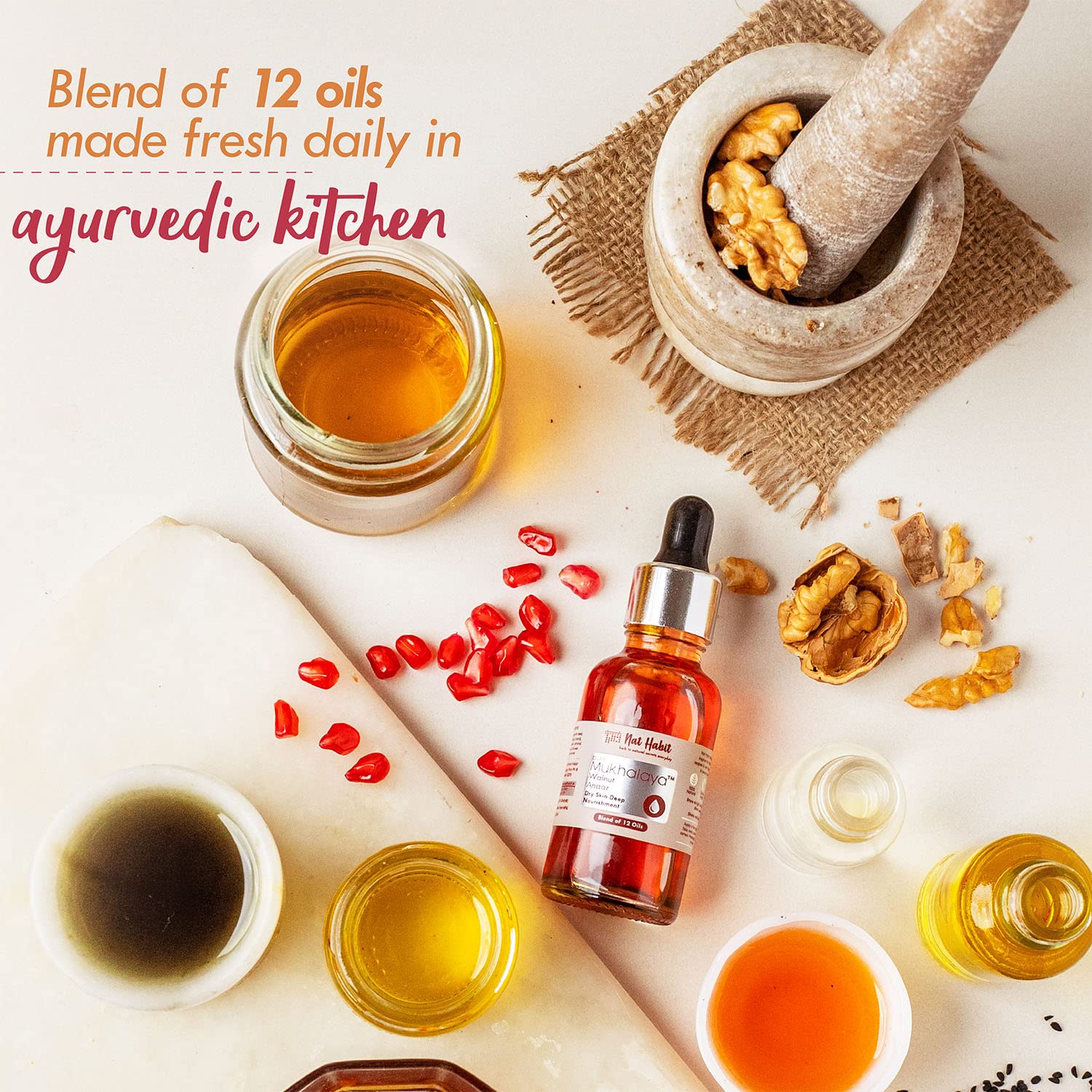 Nat Habit Walnut Anaar Mukhalaya, Face Oil For Dry Skin Deep Nourishment, with Blend of 12 Cold Pressed Oils For Dryness Reduction, No Mineral Oil or Chemical (30ml) – view 6