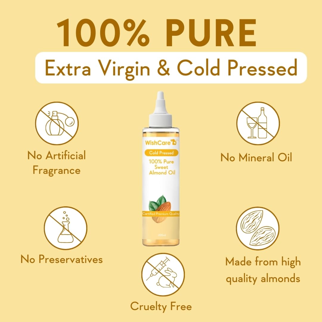 WishCare Pure Cold Pressed Sweet Almond Oil for Hair Growth and Glowing Skin & Face - 200ml – view 3