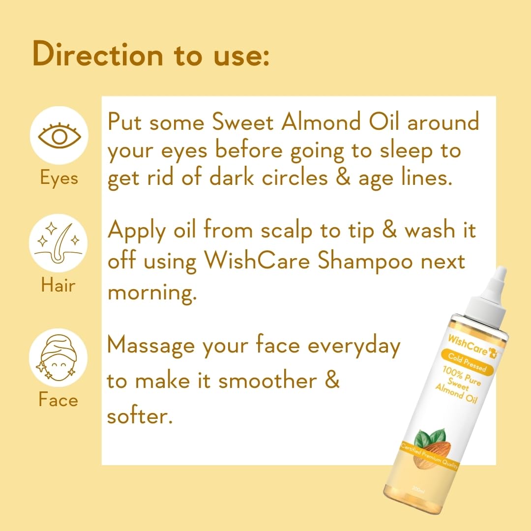 WishCare Pure Cold Pressed Sweet Almond Oil for Hair Growth and Glowing Skin & Face - 200ml – view 5