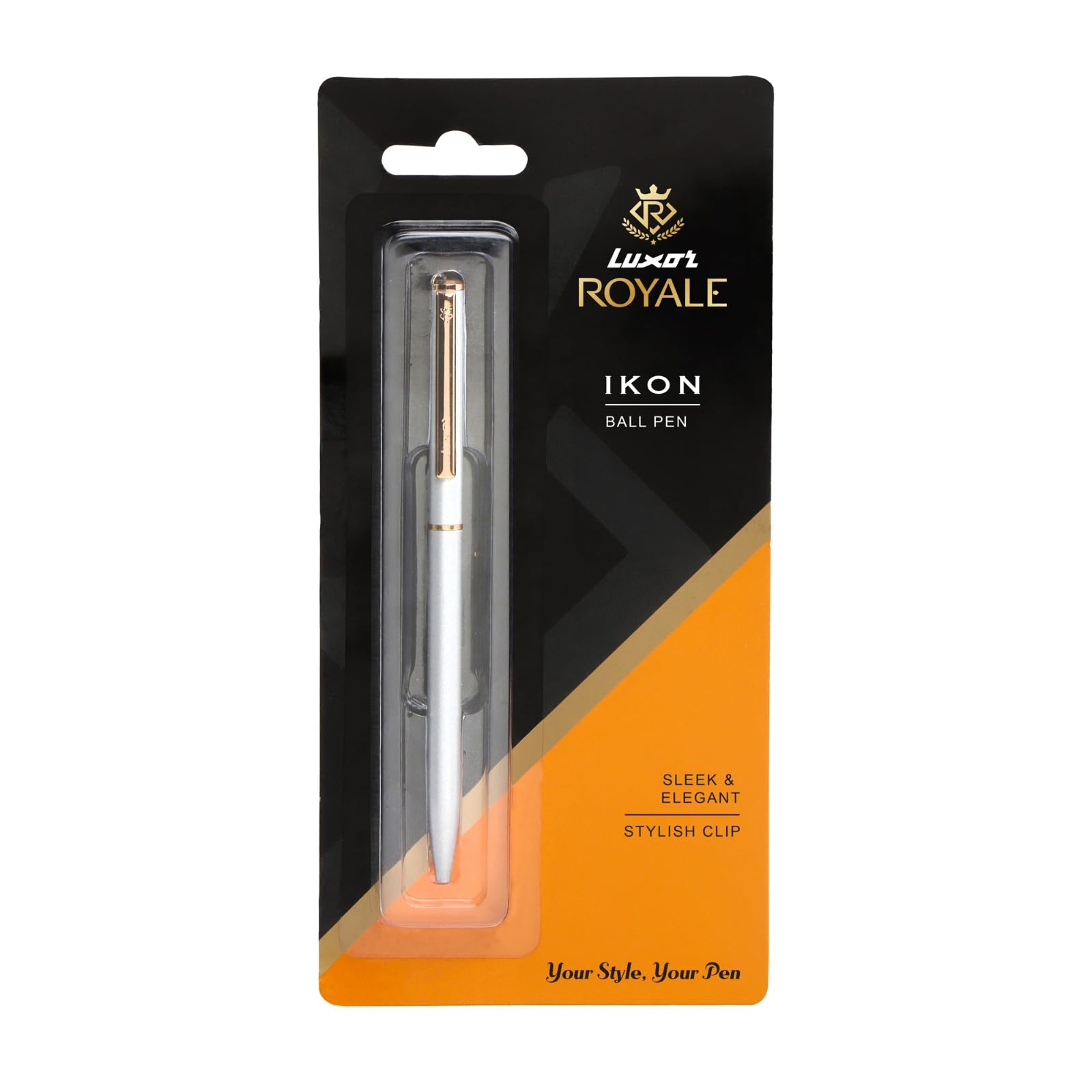 Shiny silver Luxor ball pen with clip and gold accents