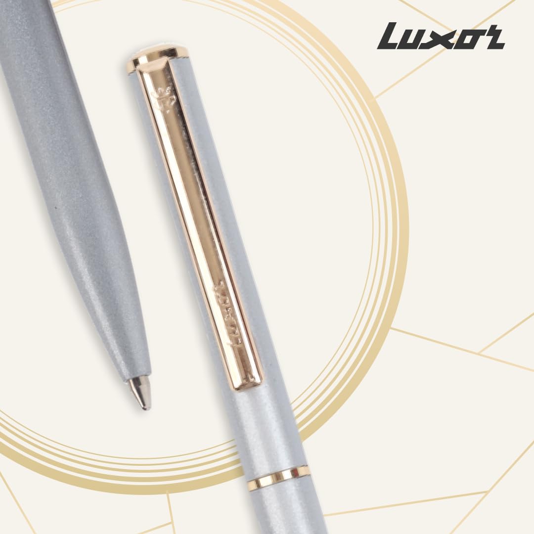 Luxor Royale, Ikon, Ball Pen, Pack of 1, Metallic Shiny Silver Body, Ink Colour- Blue, Gold Trim, Stylish Clip, Sleek & Elegant, The Ultimate Choice For Professional Gifting – view 4