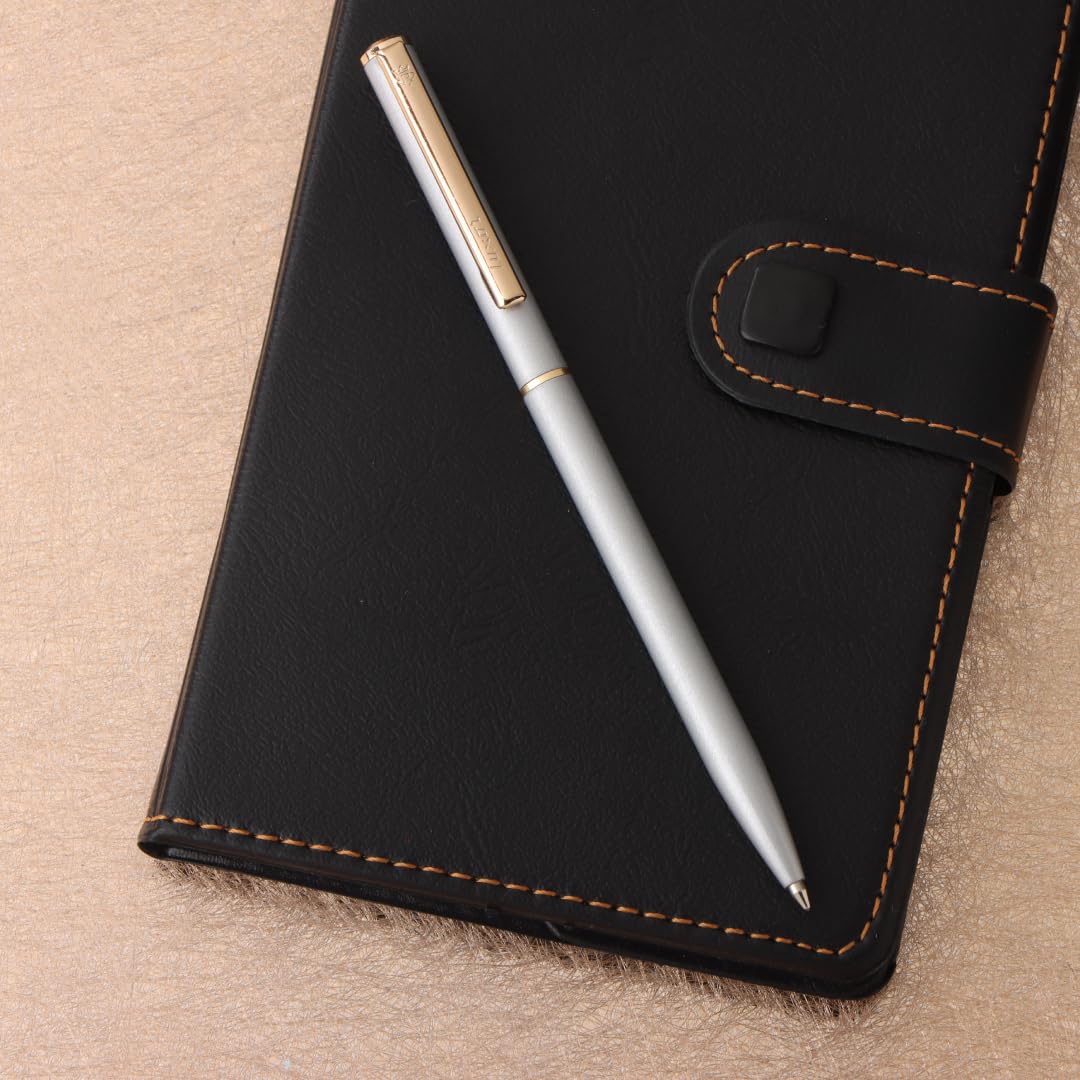 Luxor Royale, Ikon, Ball Pen, Pack of 1, Metallic Shiny Silver Body, Ink Colour- Blue, Gold Trim, Stylish Clip, Sleek & Elegant, The Ultimate Choice For Professional Gifting – view 5