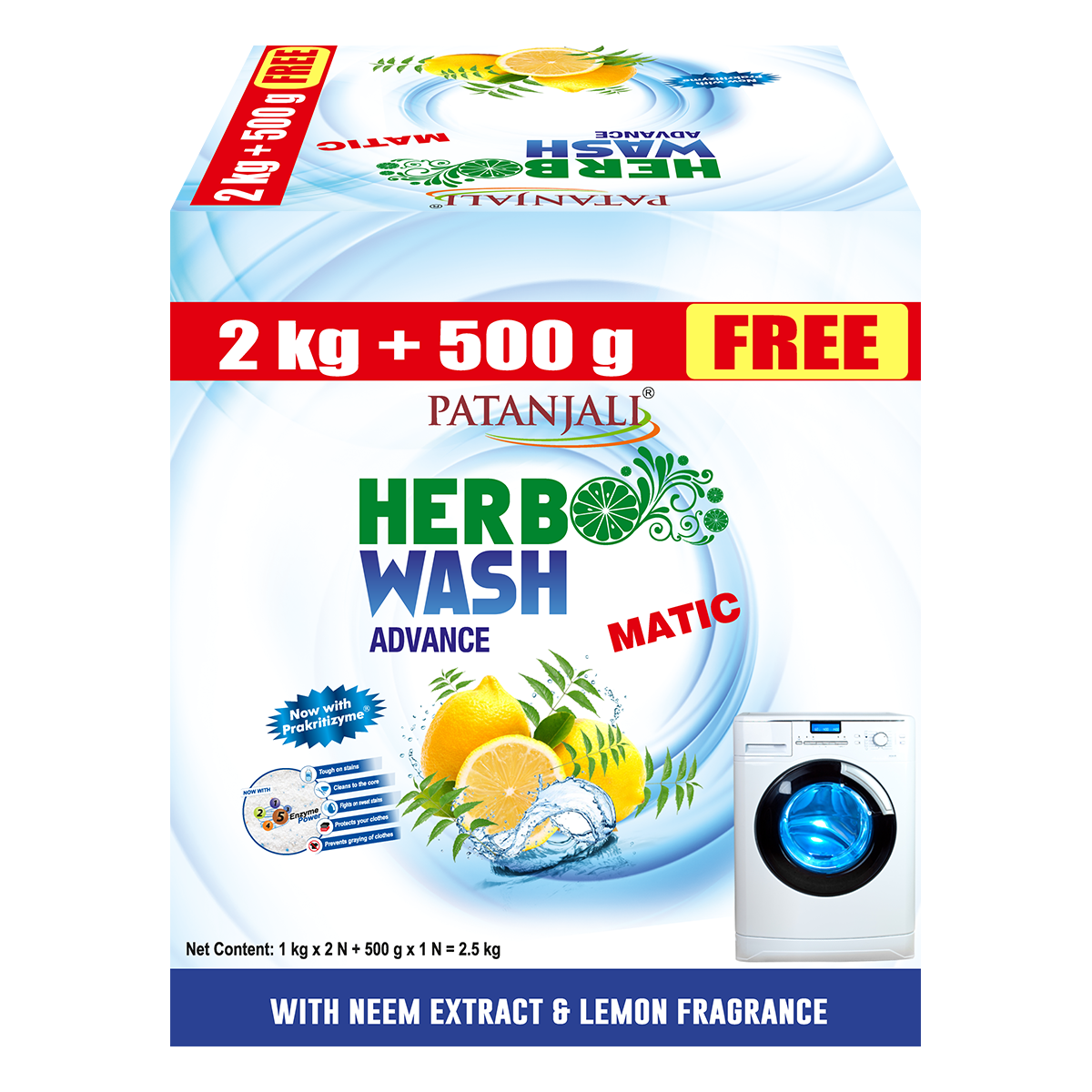 Patanjali Herbo Wash Advance Matic Detergent Powder 2kg Free 500g 2.5 kg – view 1
