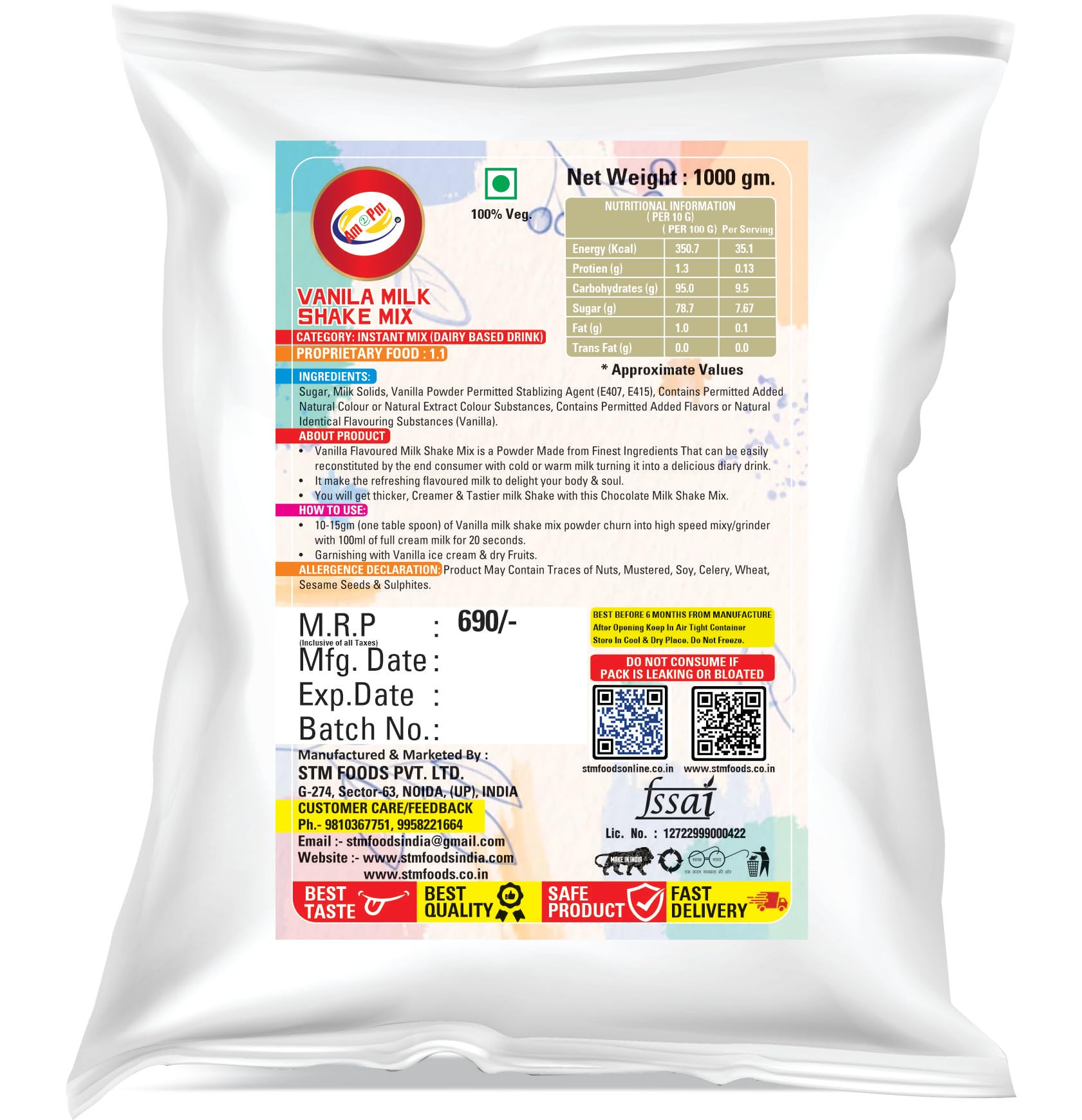 Am 2 Pm - Premium Silky Smoothy Milk Shake Mix, Flavoured Milk shake Premix Powder, Instant Premix Drink Milkshake Powder (Vanilla) – view 2