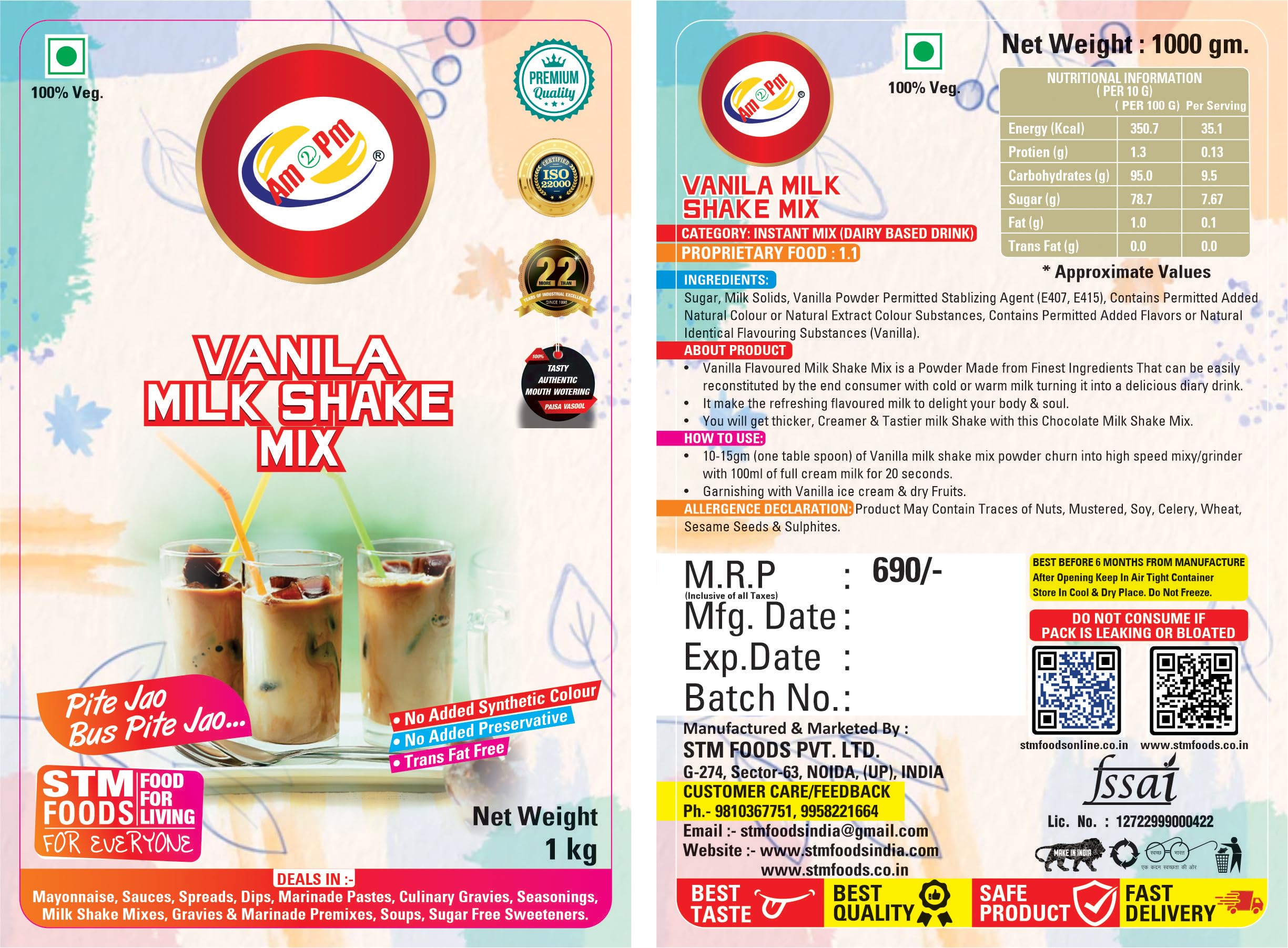 Am 2 Pm - Premium Silky Smoothy Milk Shake Mix, Flavoured Milk shake Premix Powder, Instant Premix Drink Milkshake Powder (Vanilla) – view 6