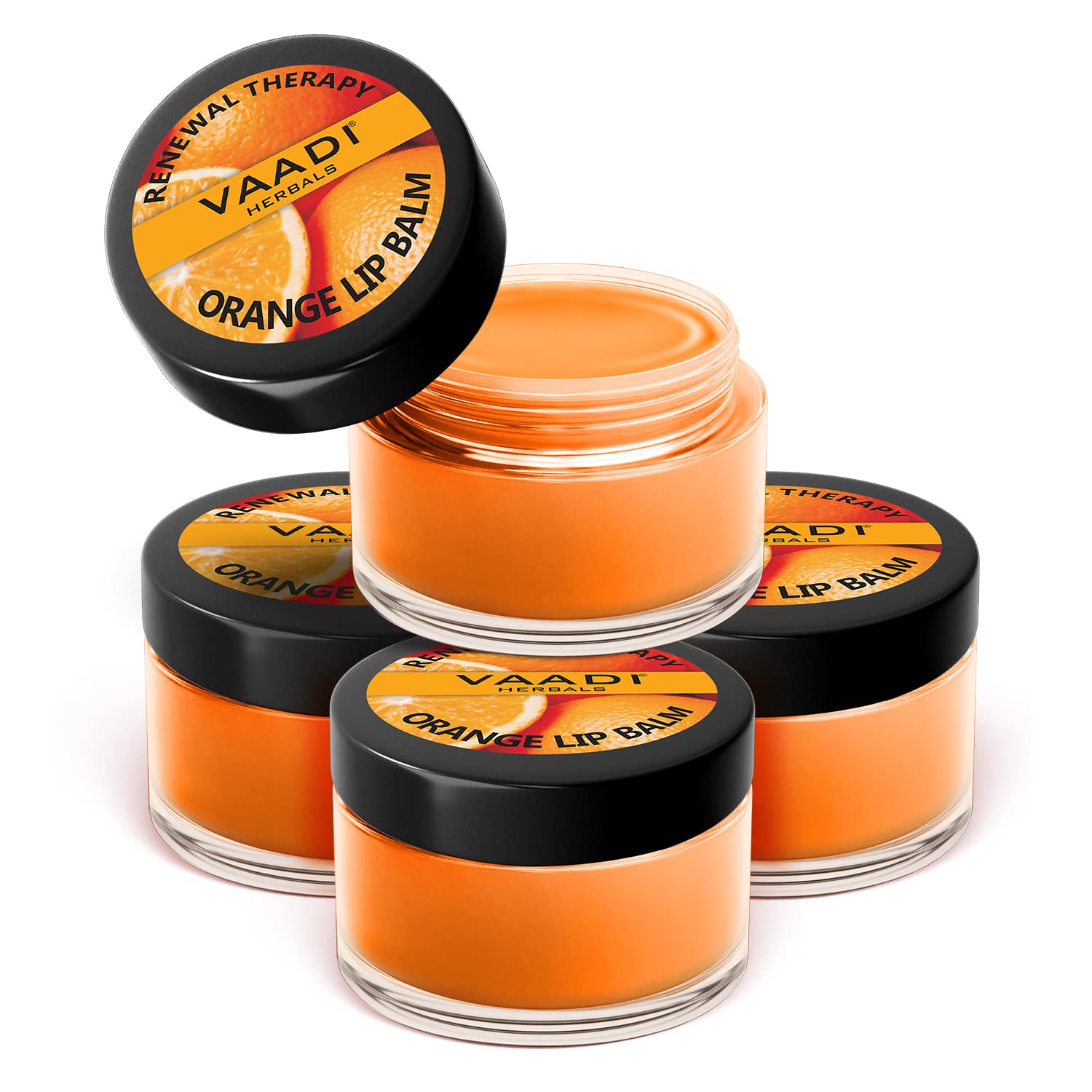 Four-pack of Vaadi Herbals orange shea butter lip balm