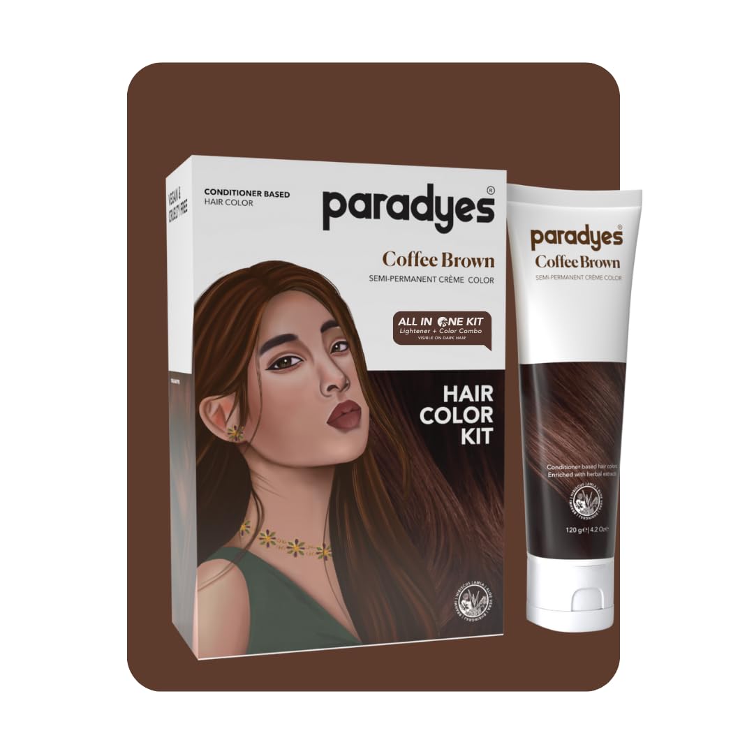 Paradyes Coffee Brown Semi-Permanent Hair Color Kit: Ammonia-Free, Lasts 8+ Washes, Ideal for Dark Hair, Enriched with Nourishing Conditioner Crème – view 1