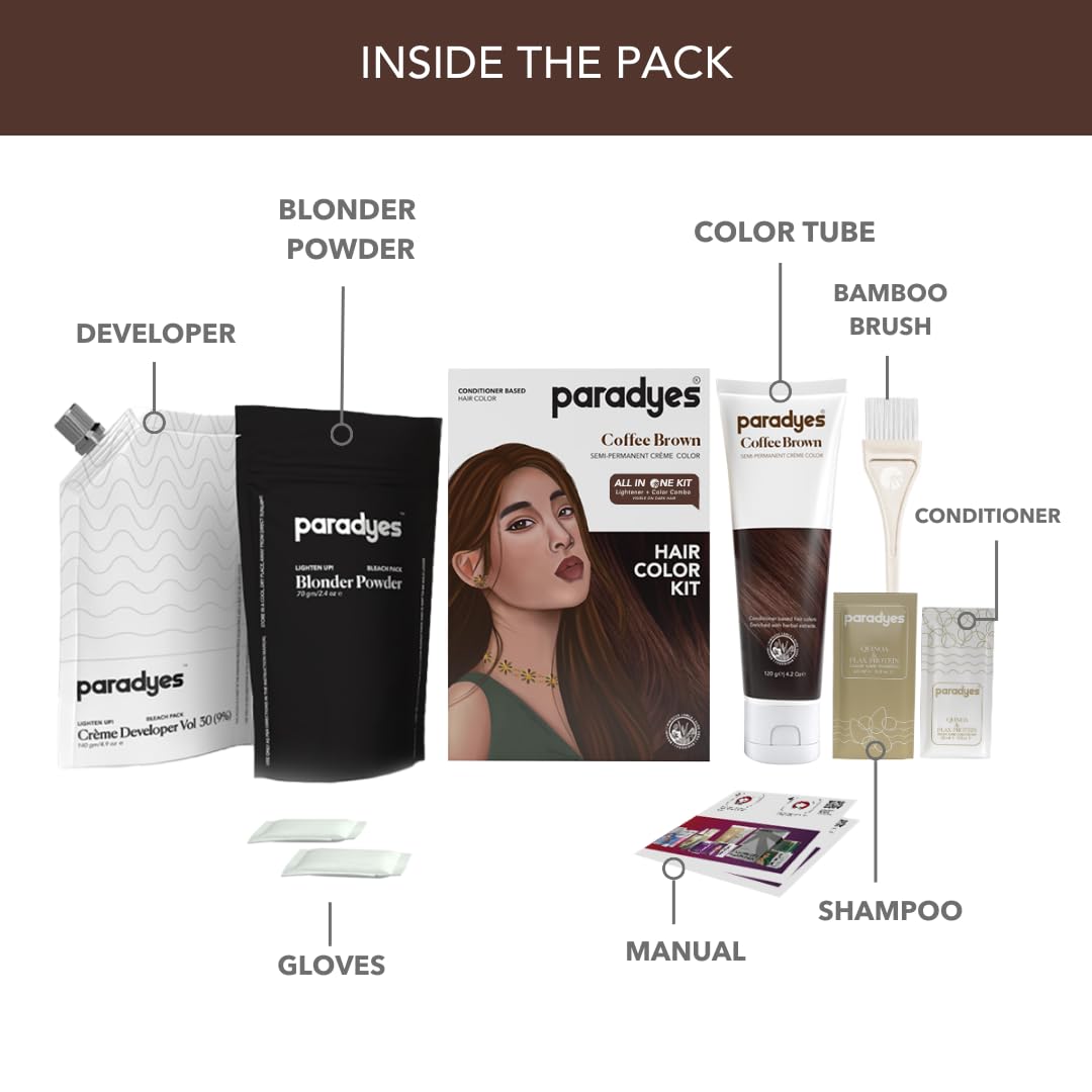 Paradyes Coffee Brown Semi-Permanent Hair Color Kit: Ammonia-Free, Lasts 8+ Washes, Ideal for Dark Hair, Enriched with Nourishing Conditioner Crème – view 2