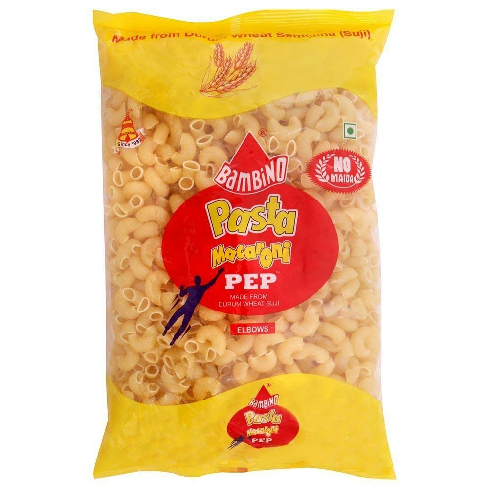 Front view of Bambino dried elbow macaroni pasta pouch
