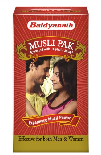 Front view of Baidyanath Musli Pak unflavoured powder bottle