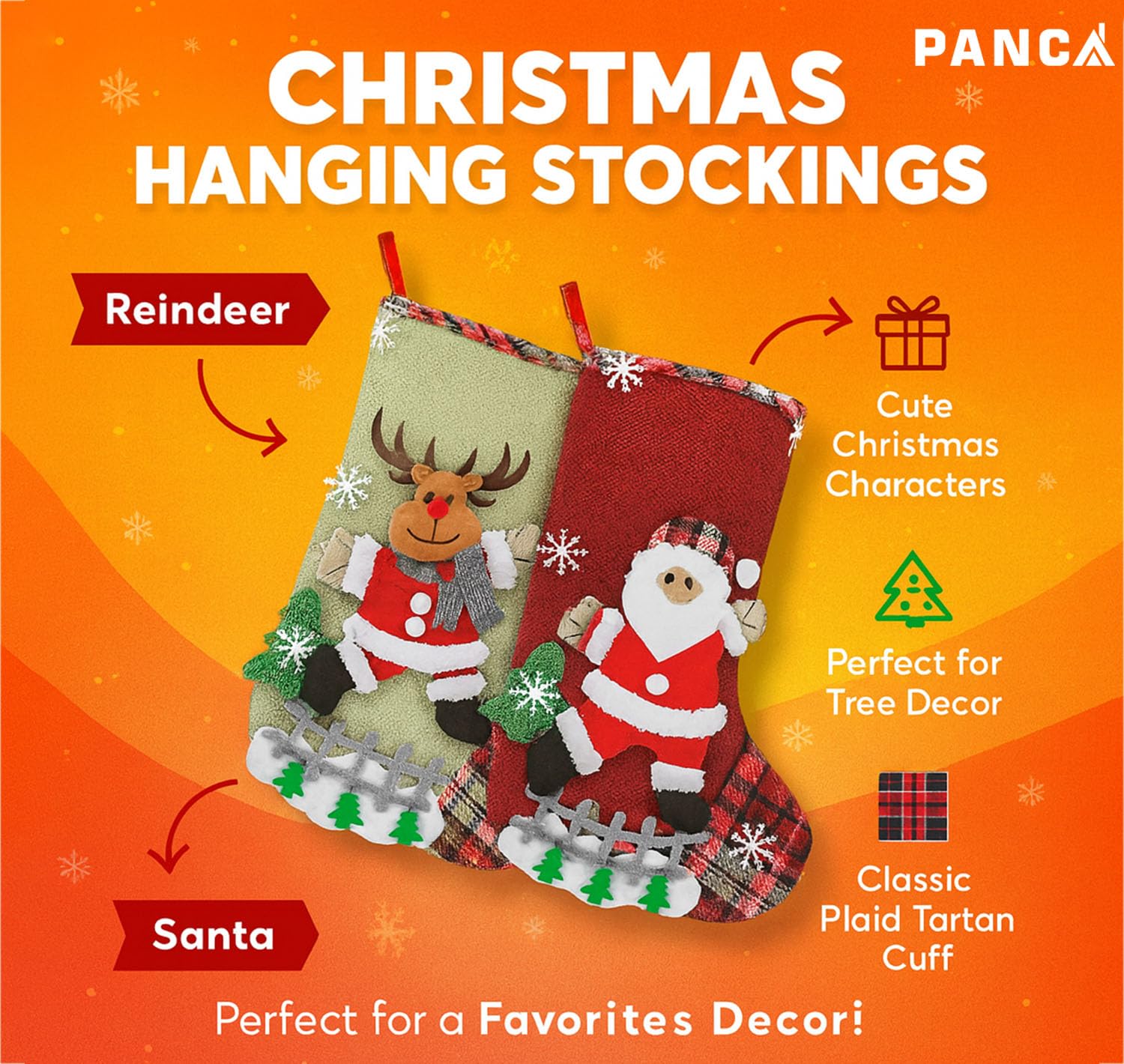 PANCA Set of 4 Big Size Christmas Decorations Stocking, 10 Inch Linen Xmas Gift Stockings, Large Hanging Christmas Tree Decoration Items for Xmas Tree, Home Decor, Door, Window, Ornament Wall Decor – view 5