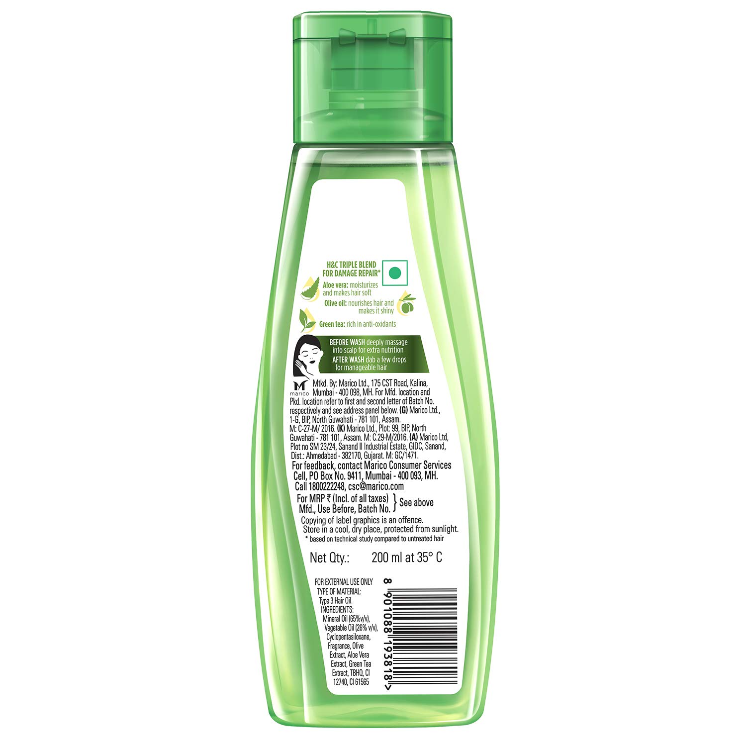 Hair & Care Damage Repair Non-Sticky Hair Oil with Aloe Vera, Olive Oil & Green Tea,200 ml – view 7