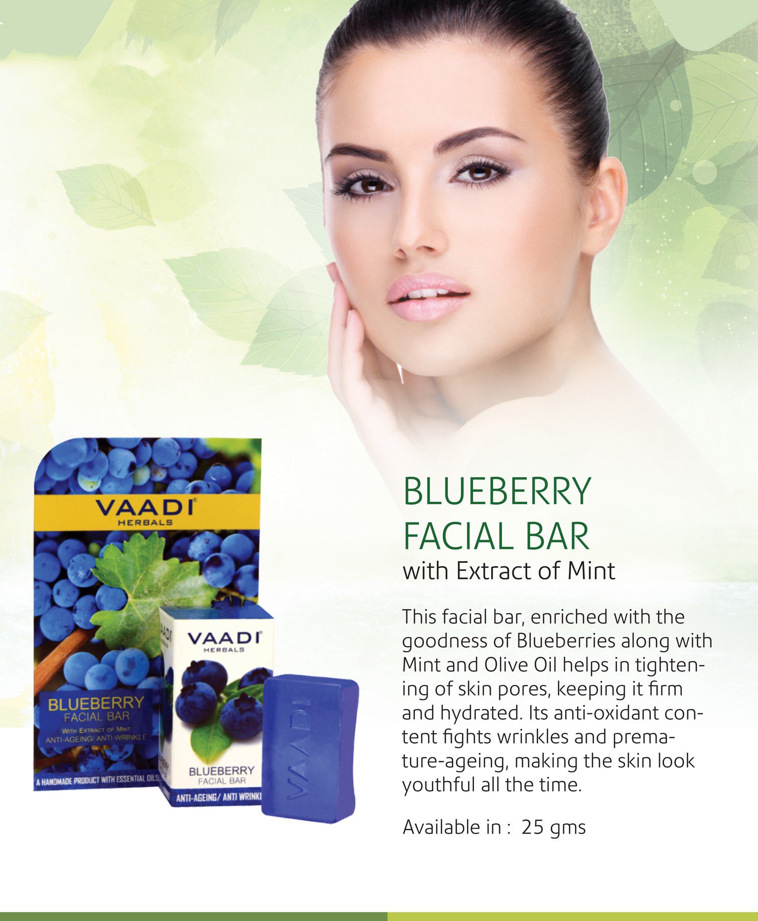 Vaadi Herbals Blueberry Facial Bar with Extract of Mint, 25g – view 3