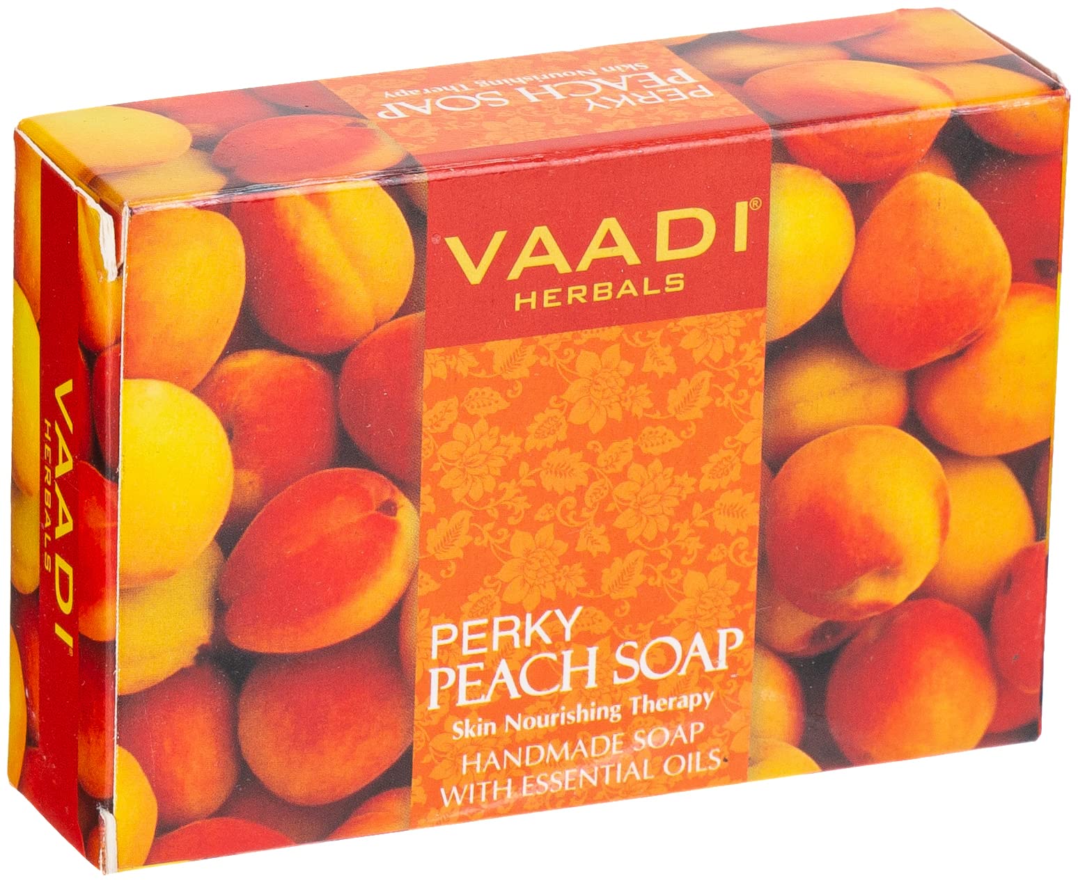Peach-scented Vaadi Herbals soap pack containing twelve 75g bars