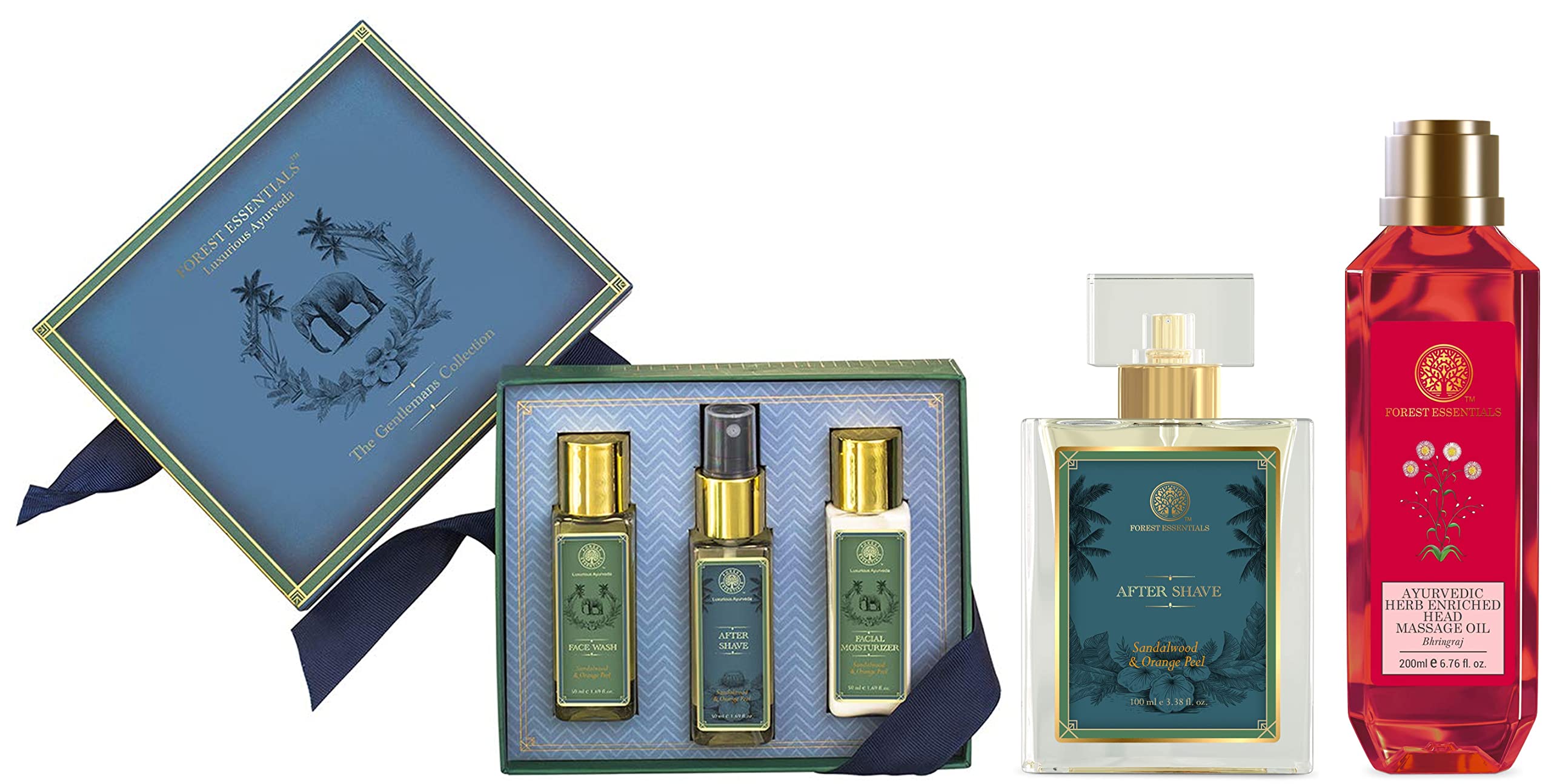 Forest Essentials Kit for Him, 150ml (Gift Box For Men) & Ayurvedic Herb Enriched Head Massage Oil 200ml & After Shave Spray Sandalwood & Orange Peel 100ml