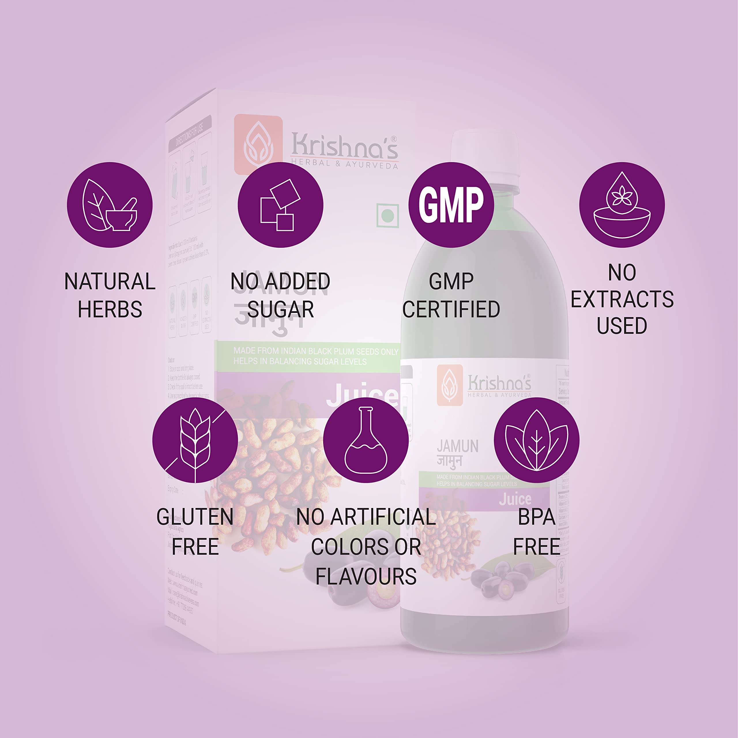 KRISHNA'S HERBAL & AYURVEDA Jamun Juice-500 Ml – view 6