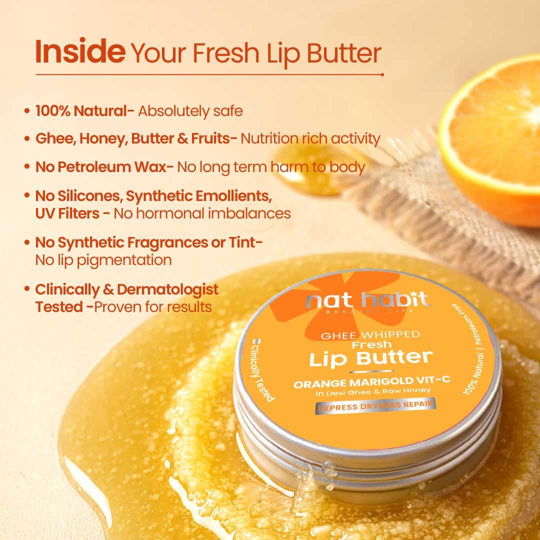 Nat Habit Orange Marigold Lip Balm Fresh Infused Lip Butter With Desi Ghee & Raw Honey For Lip Pigmentation, Lightening, Lip Repair, Dark And Chapped Lips (8gm) (Pack of 2) – view 5