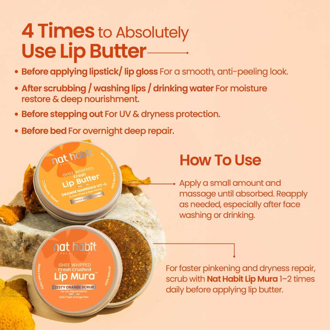 Nat Habit Orange Marigold Lip Balm Fresh Infused Lip Butter With Desi Ghee & Raw Honey For Lip Pigmentation, Lightening, Lip Repair, Dark And Chapped Lips (8gm) (Pack of 2) – view 8