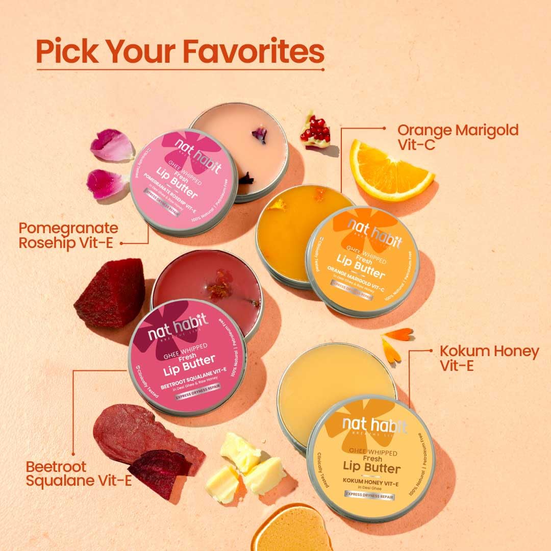 Nat Habit Orange Marigold Lip Balm Fresh Infused Lip Butter With Desi Ghee & Raw Honey For Lip Pigmentation, Lightening, Lip Repair, Dark And Chapped Lips (8gm) (Pack of 2) – view 9