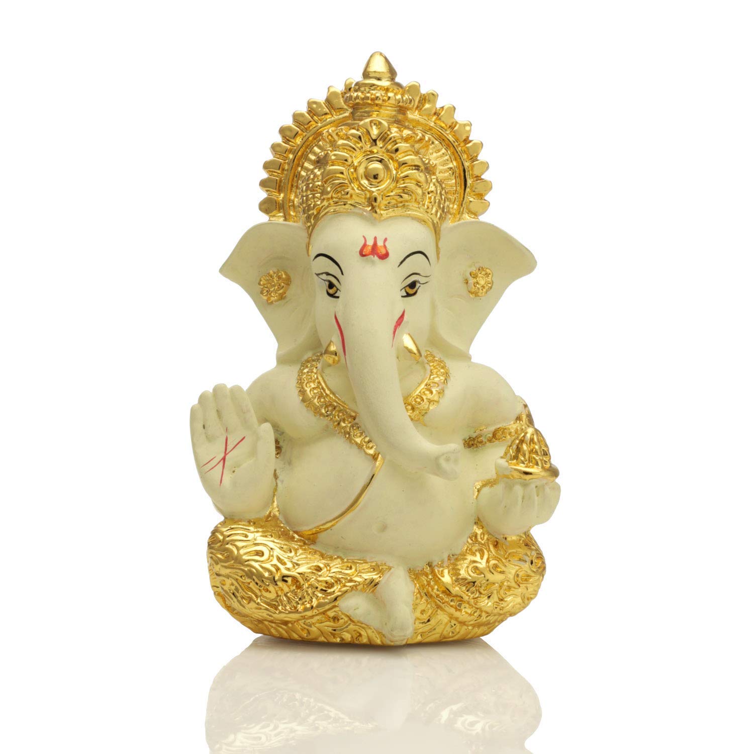 Collectible India Ganesha for Car Dashboard Ganesh Statue Murti Gold Plated Terracotta Lord Ganpati Diwali Gifts Home Decor Figurine (Size: 3.5 x 2 inches) – view 2