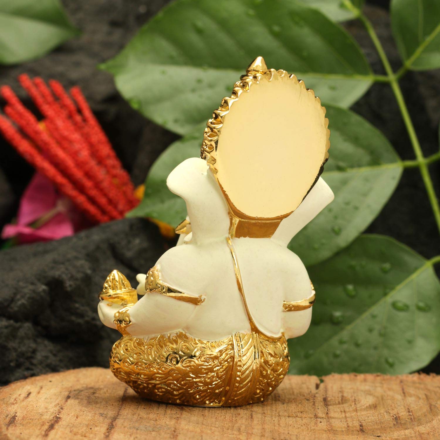 Collectible India Ganesha for Car Dashboard Ganesh Statue Murti Gold Plated Terracotta Lord Ganpati Diwali Gifts Home Decor Figurine (Size: 3.5 x 2 inches) – view 4