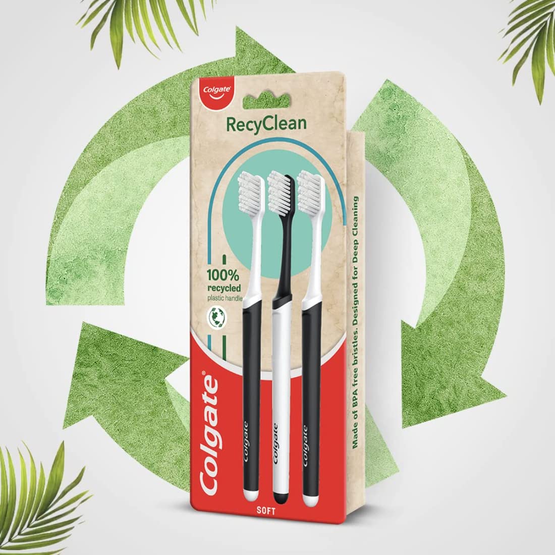 Colgate Visible White O2, Teeth Whitening Toothpaste, Peppermint Sparkle, 50g & Colgate RecyClean Toothbrush, Planet Friendly, Recycled, 3 Pcs – view 5